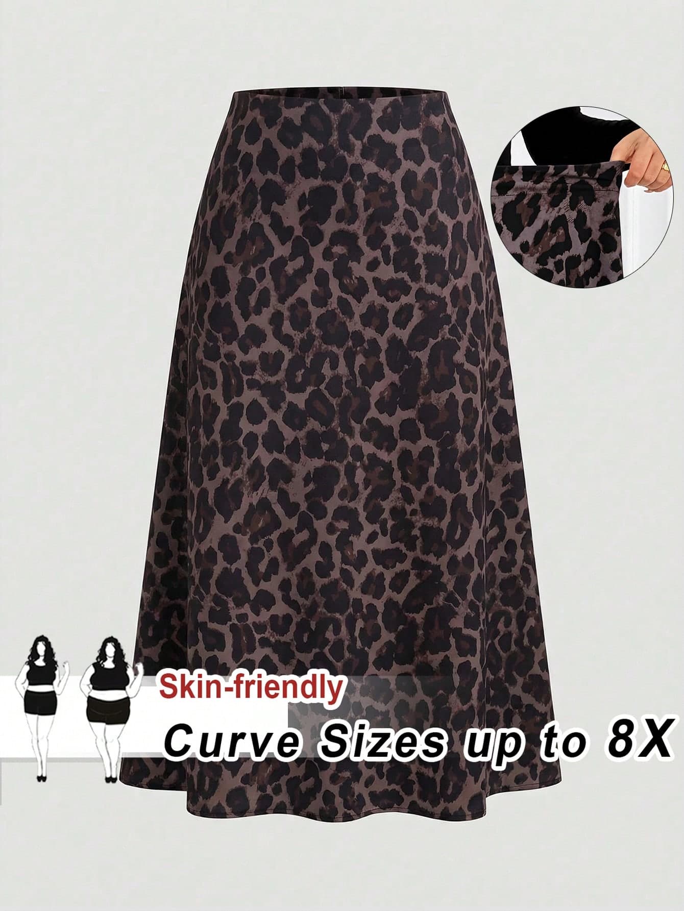 SHEIN CURVE+ Plus Size Fashionable Leopard Print Mini Skirt, Autumn Leopard Print Skirts Animal Print Skirt Cheetah Print Skirts Formal Office Brown Elegant