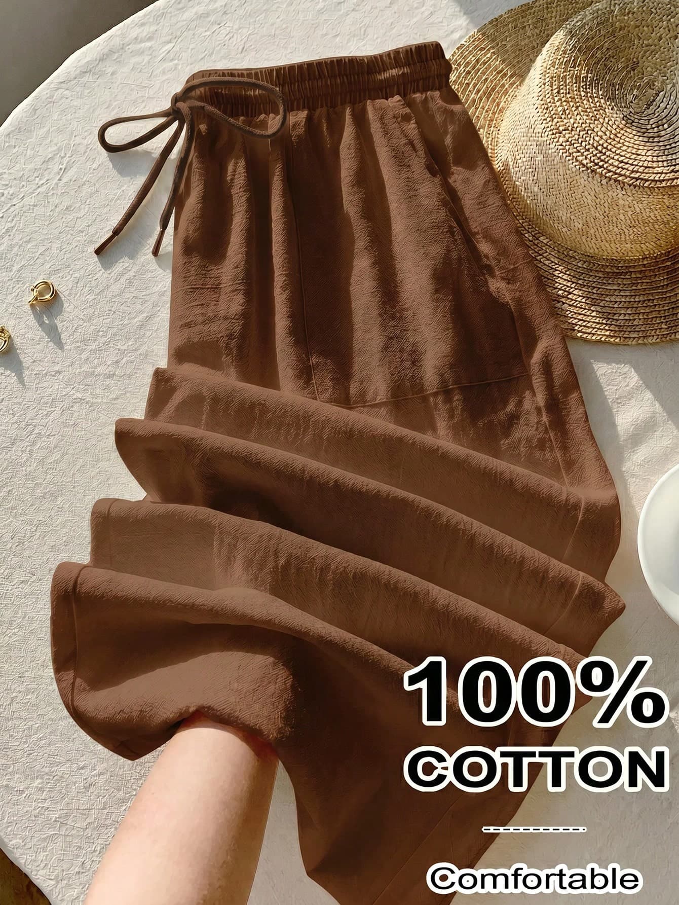 Comfortcana Chocolate Brown Casual Smart Casual Plus Size Women's Pants Vacation Summer