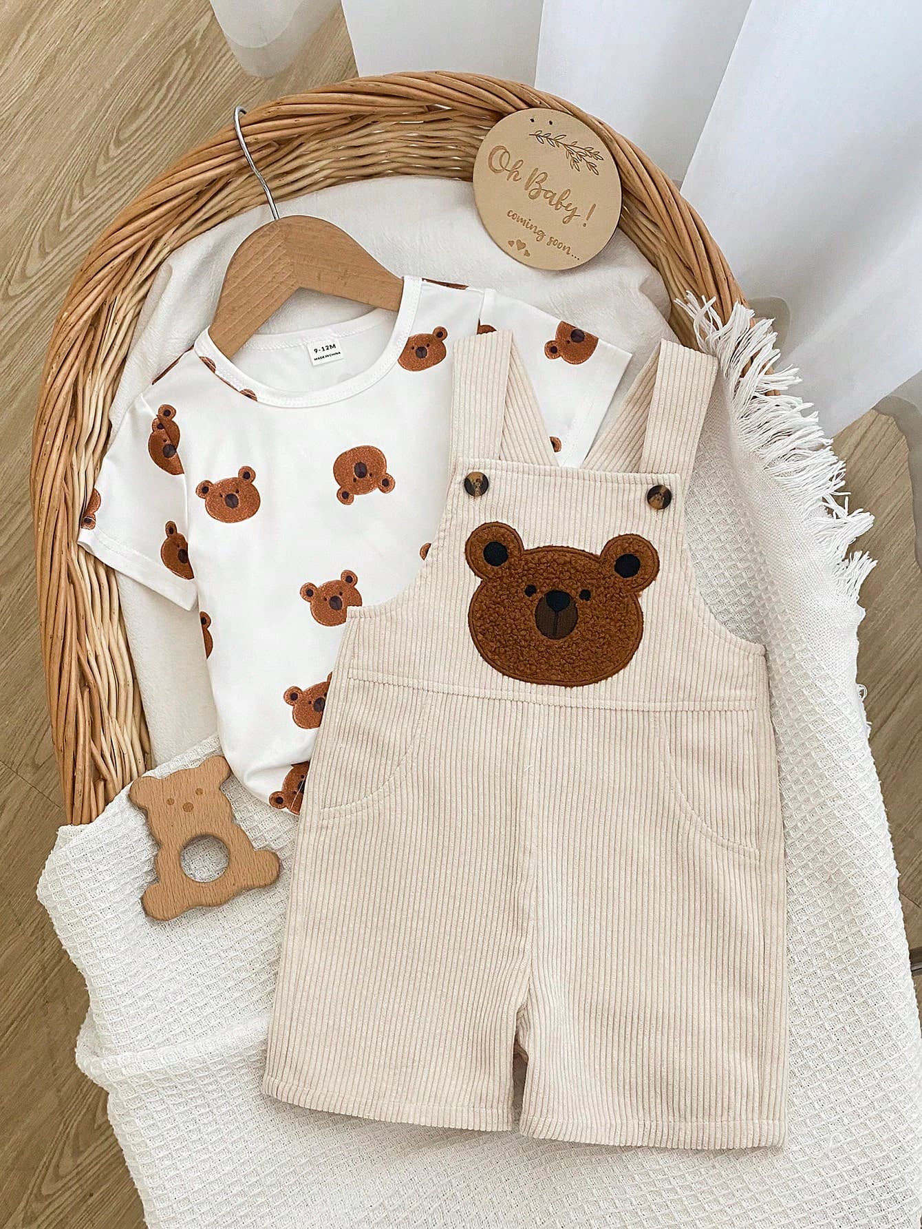 SHEIN 3pcs/Set Baby Boy Casual Multi-Function Comfortable Shawl, Striped Crew Neck Short Sleeve T-Shirt And Adjustable Denim Overalls, Suitable For Commuting, School, Vacation, Sports, Spring/Summer, 6M-3T, Children's Clothing, Toddler Clothing, Baby Clothing, Toddler T-Shirt, Toddler Overalls
