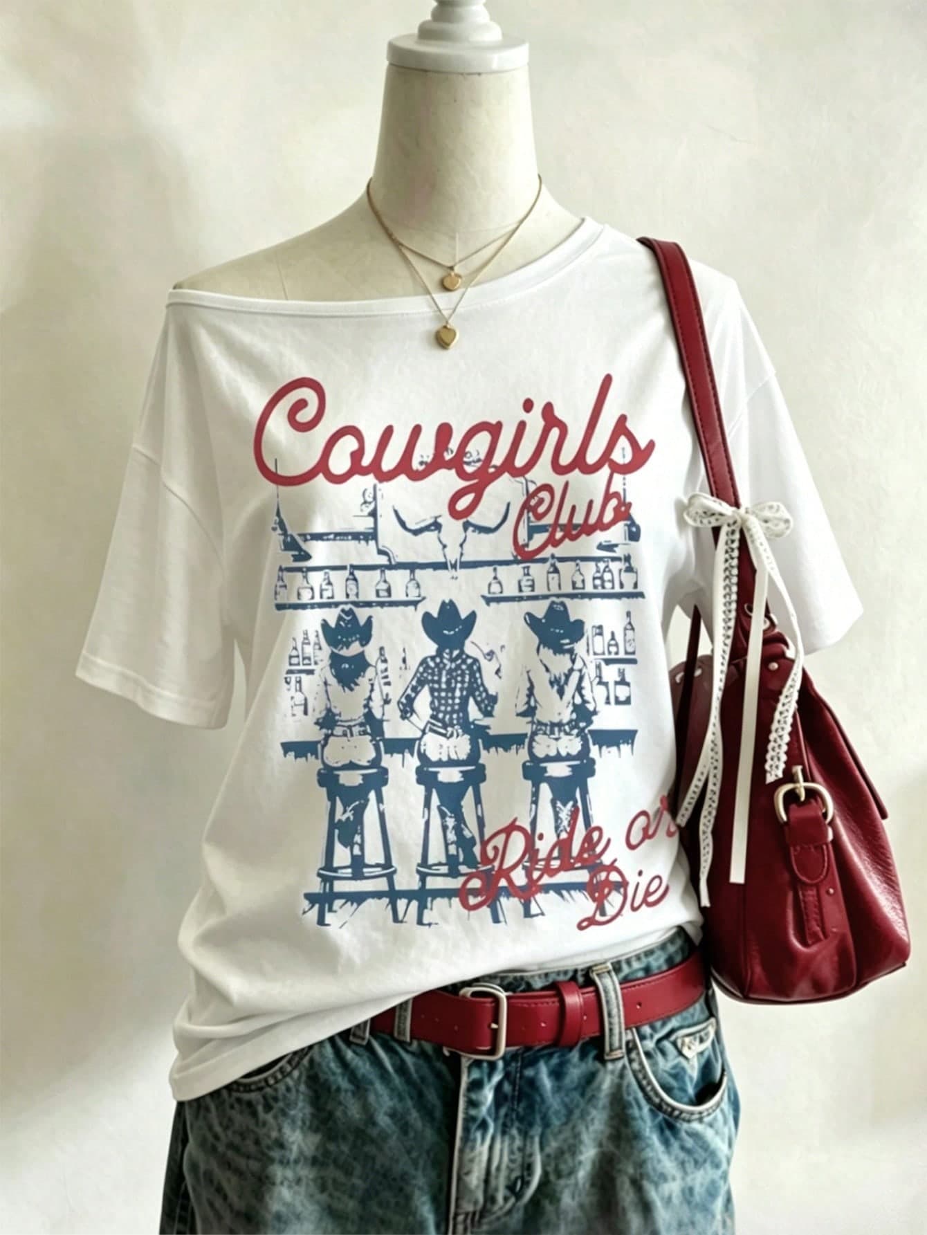 Lalippa Plus Size Y2K Women's Slogan Letter Print Top, Asymmetrical Shoulder Casual Comfortable Short Sleeve Blouse, Suitable For Daily Casual Wear