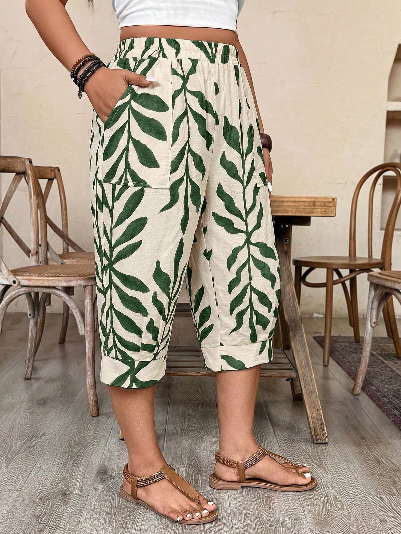 Weeklong Plus SizeCasual Imitation Linen Cropped Pants