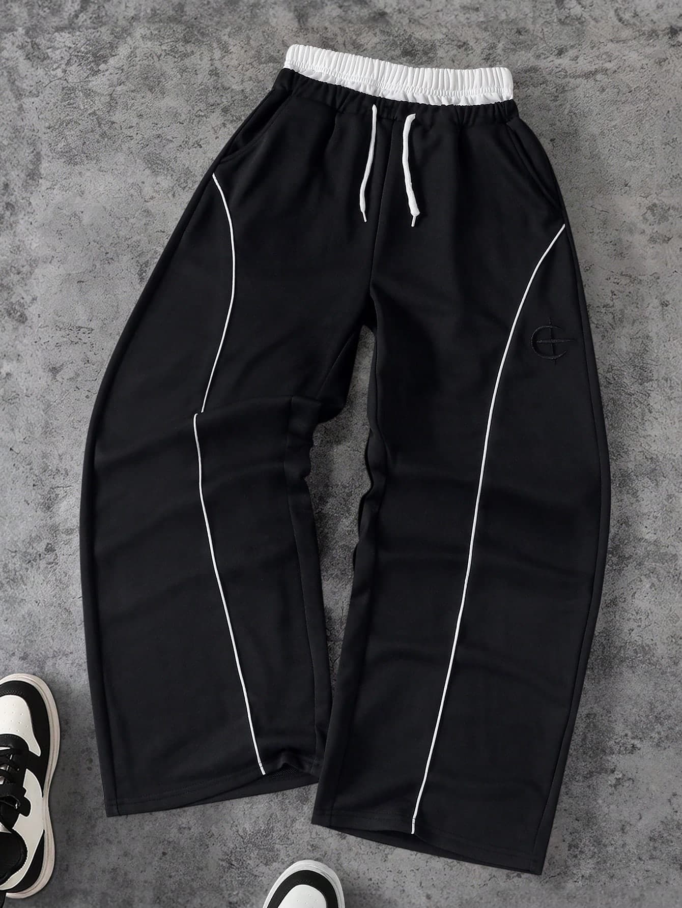 Men's Teen Fashion High Street Loose Wide Leg Knit Pants, Double Waist Design, Comfortable Fabric, Versatile Color, Summer Back-To-School Basketball