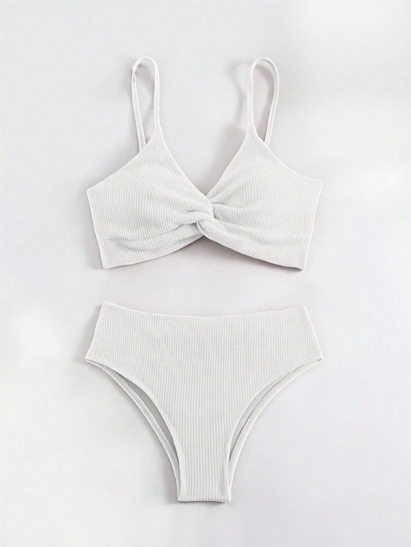 Swim Basics Women Summer Beach Solid Simple Daily Twist Bikini Set