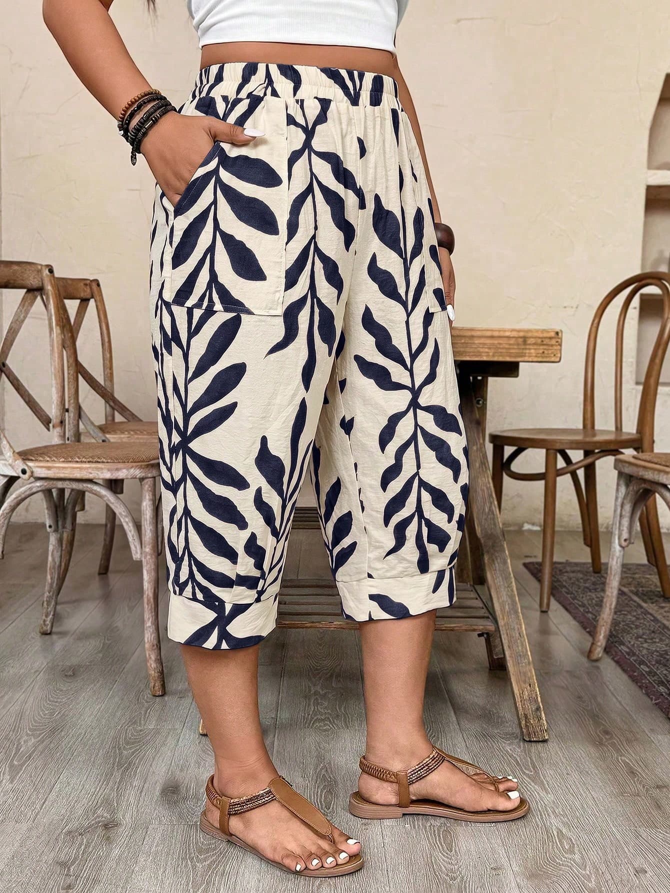 Weeklong Plus SizeCasual Imitation Linen Cropped Pants