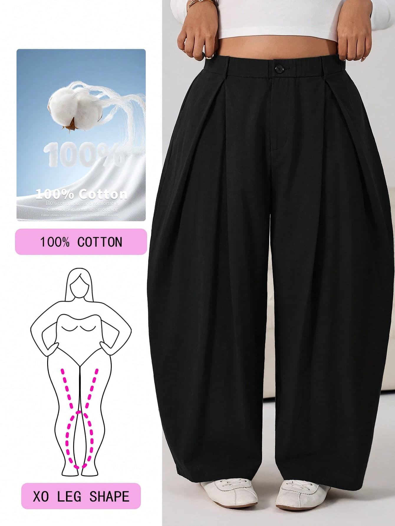 Solflare Black Casual Streetwear Plus Size Women's Pants Office Summer