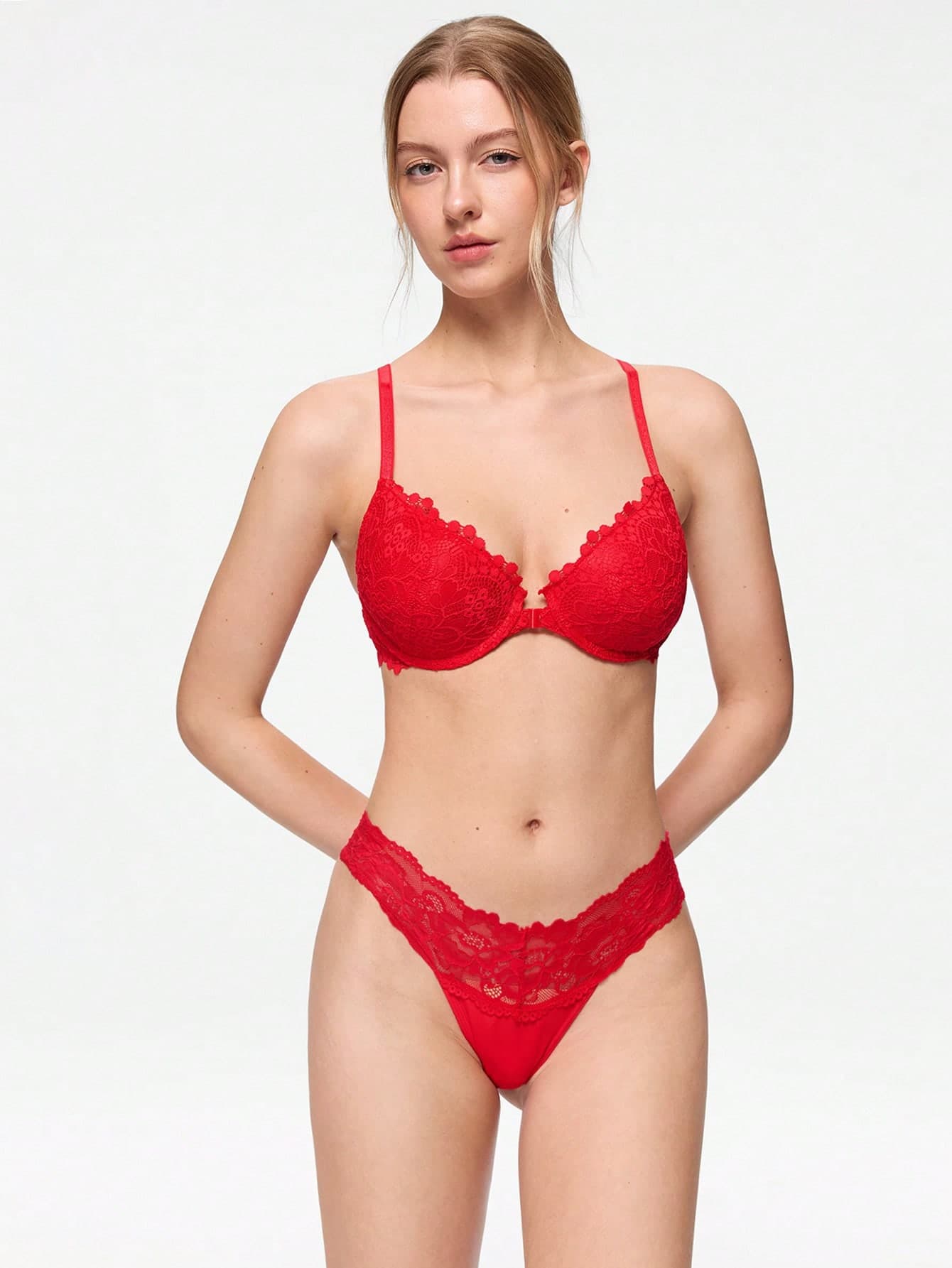 Bonmuse 1pc Women's Sexy Lace Front Closure Underwire Push-Up Bra, Transparent Thin Cup Bra, With Shoulder Straps Lingerie Bra, Anti-Sagging Comfortable
