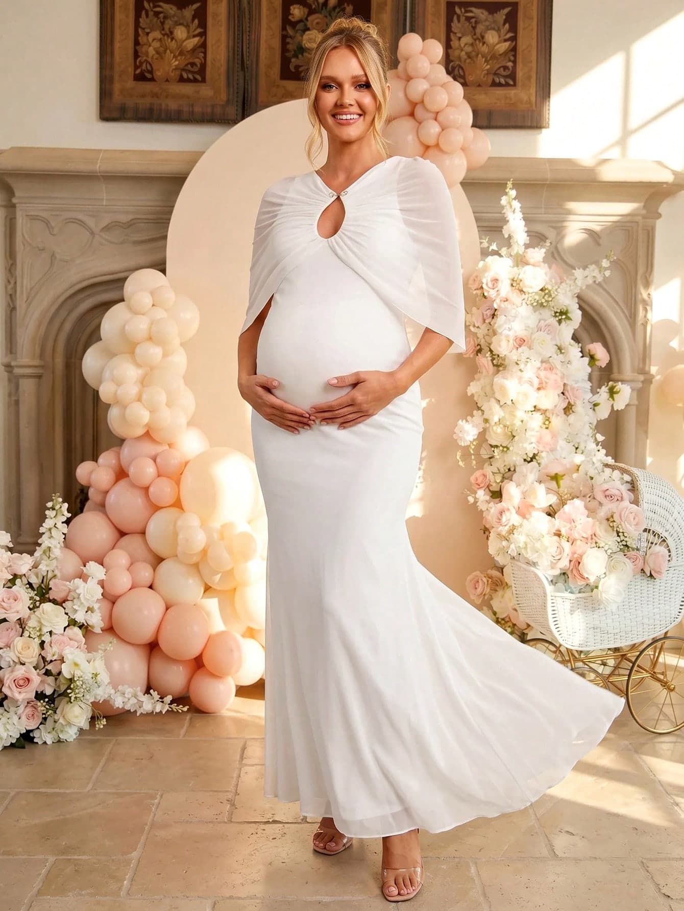 Loomaby Elegant Solid Color Mermaid Dress For Pregnant Women Party Dress Gender Reveal Dress Maternity Dress Baby Shower Dress