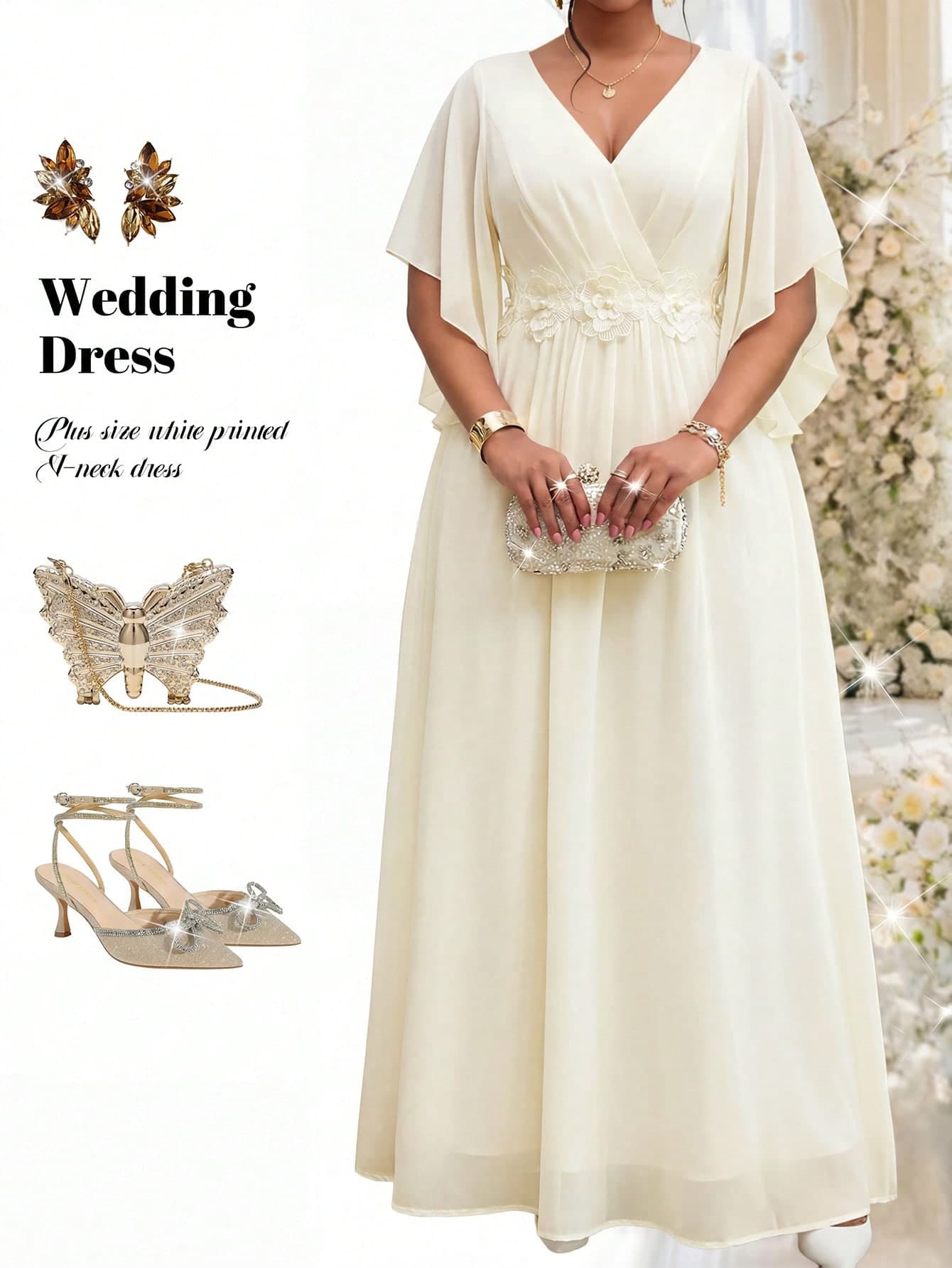 Fleurora Plus Size Elegant Casual Formal Party Evening Formal Mother Of The Bride Wedding Bride Dress With 3D Floral Decor White Summer Wedding