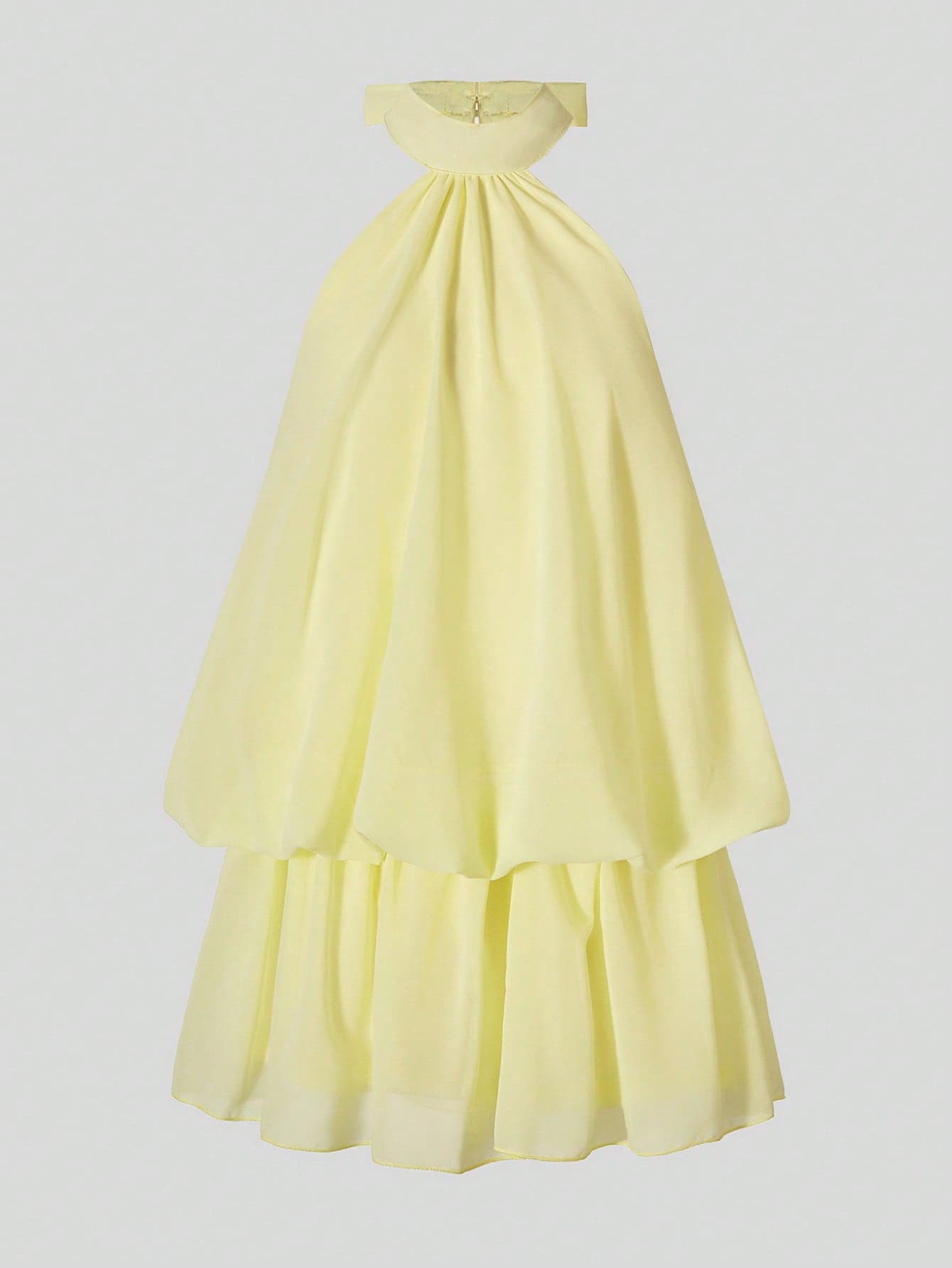 SHEIN Tween Girls' Solid Color Collar Backless Tie-Up Sleeveless Loose Summer Dress