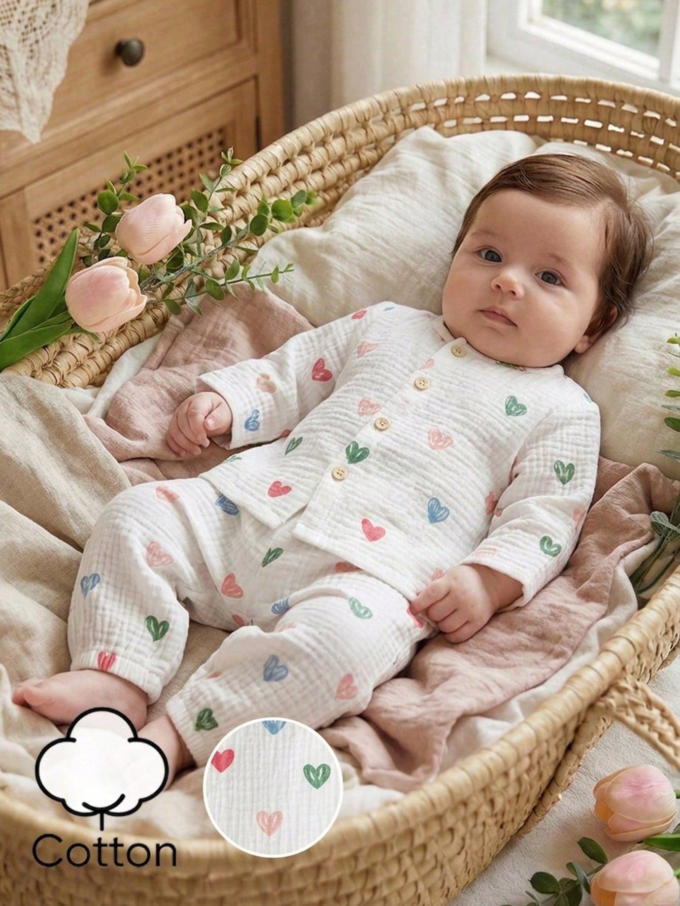 Vintaside Kids Newborn Gauze Cardigan, Soft Gauze Fabric, Skin-Friendly, Button Design, Long Sleeve, Loose Fit, Cute Floral Print