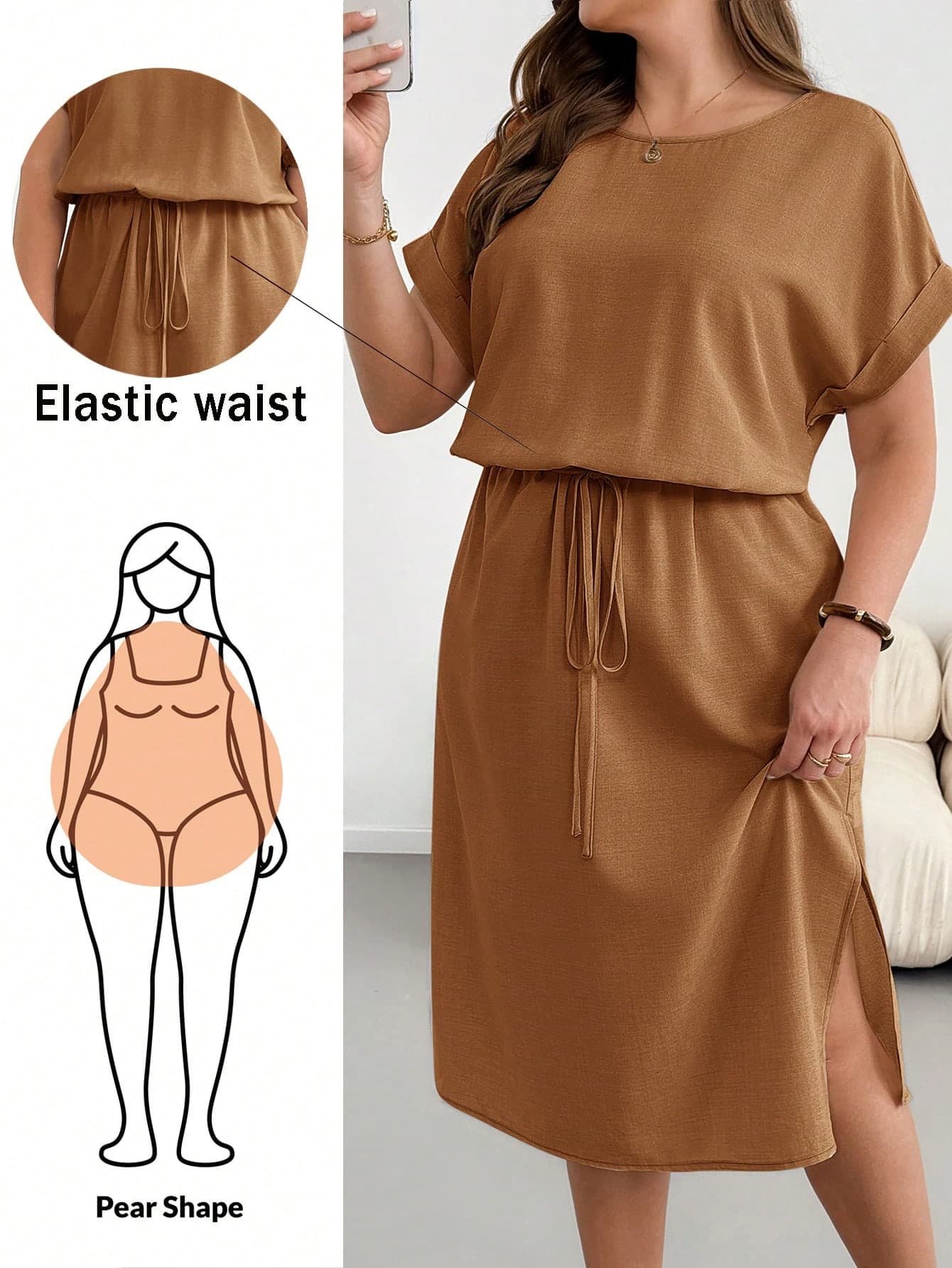 Shapeblank Plus Size Fashion Cinched Cinched Waist Side Slit Dress