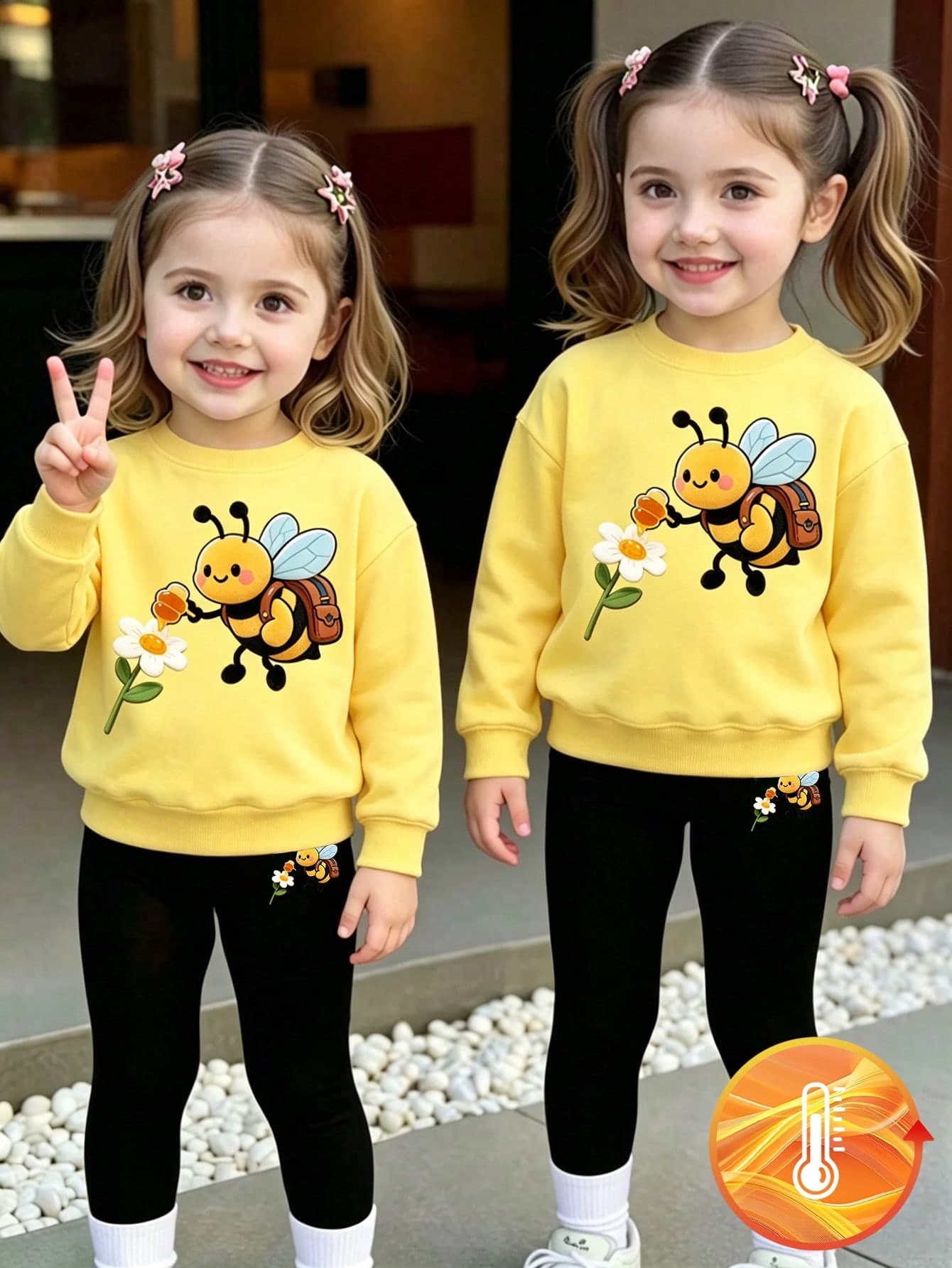 SHEIN Young Girl Little Bee Print Sweatshirt And Leggings Set