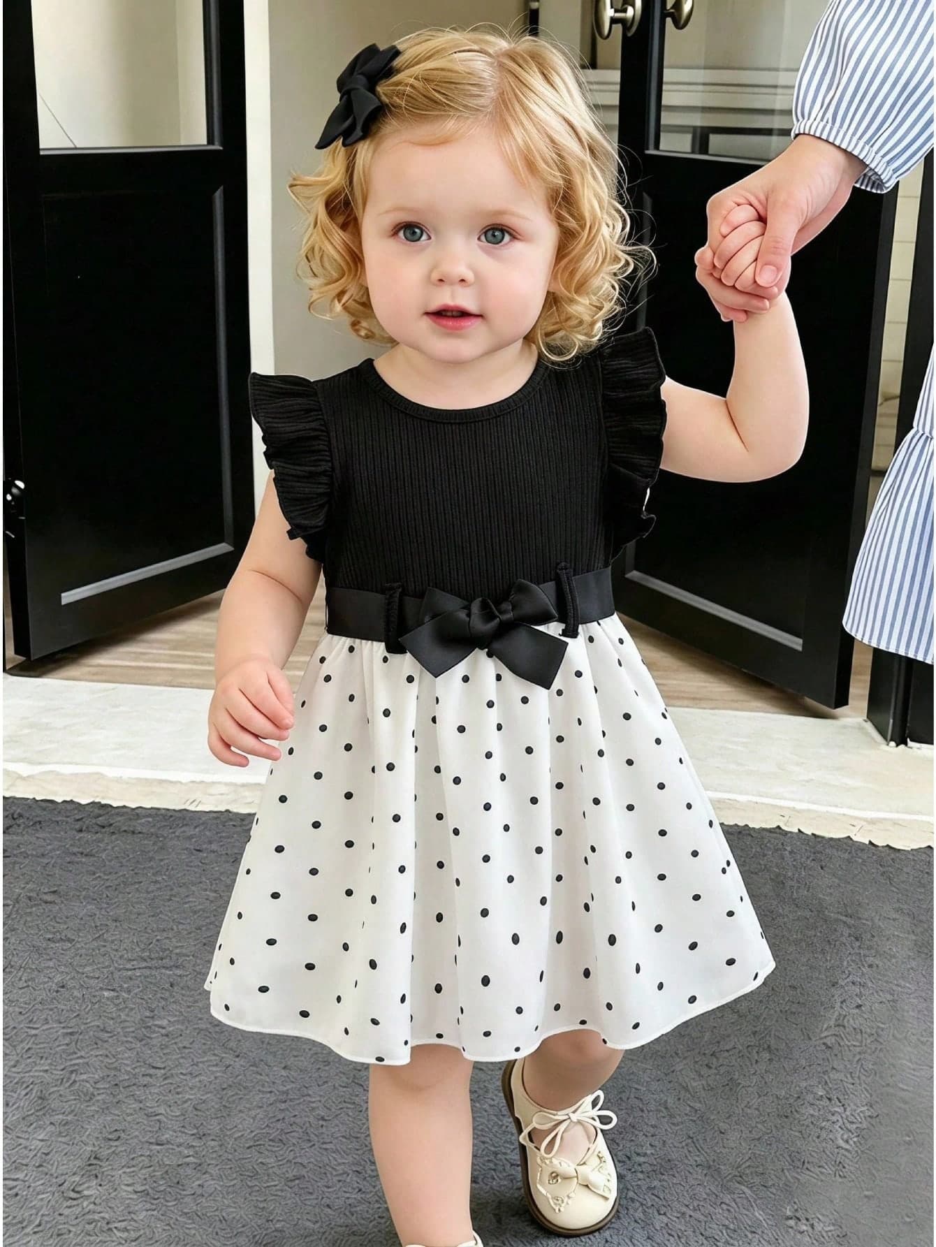 SHEIN Playful Pals Infant Girls Casual Daily All-Match Versatile Cute Butterfly Print Dress With Waist Belt Suitable For Outings