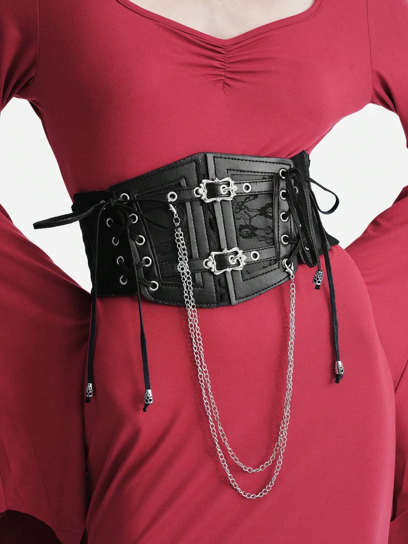 MortiRose 1pc Women's Dark Punk Style PU Leather Elastic Drawstring Waist Belt, Suitable For Halloween Night Party, Gathering Or Daily Wear