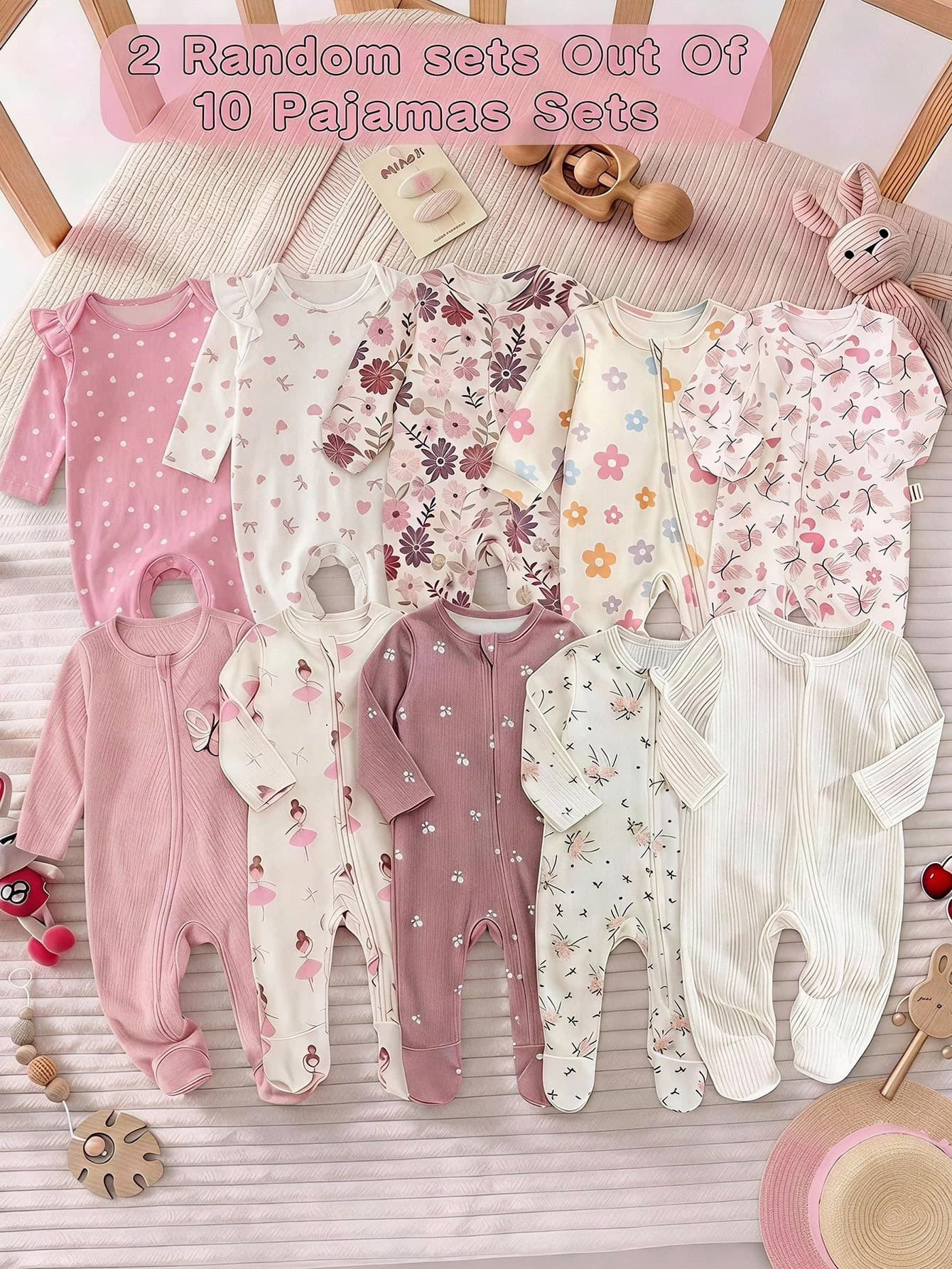SHEIN Newborn Baby Pink & White Bow Heart Cartoon Print Footed Romper Set With Headband, Soft & Comfortable Sleepwear Newborn Gift Set Girl Baby Girl Romper Knot Wildflower Baby Clothes Newborn Romper