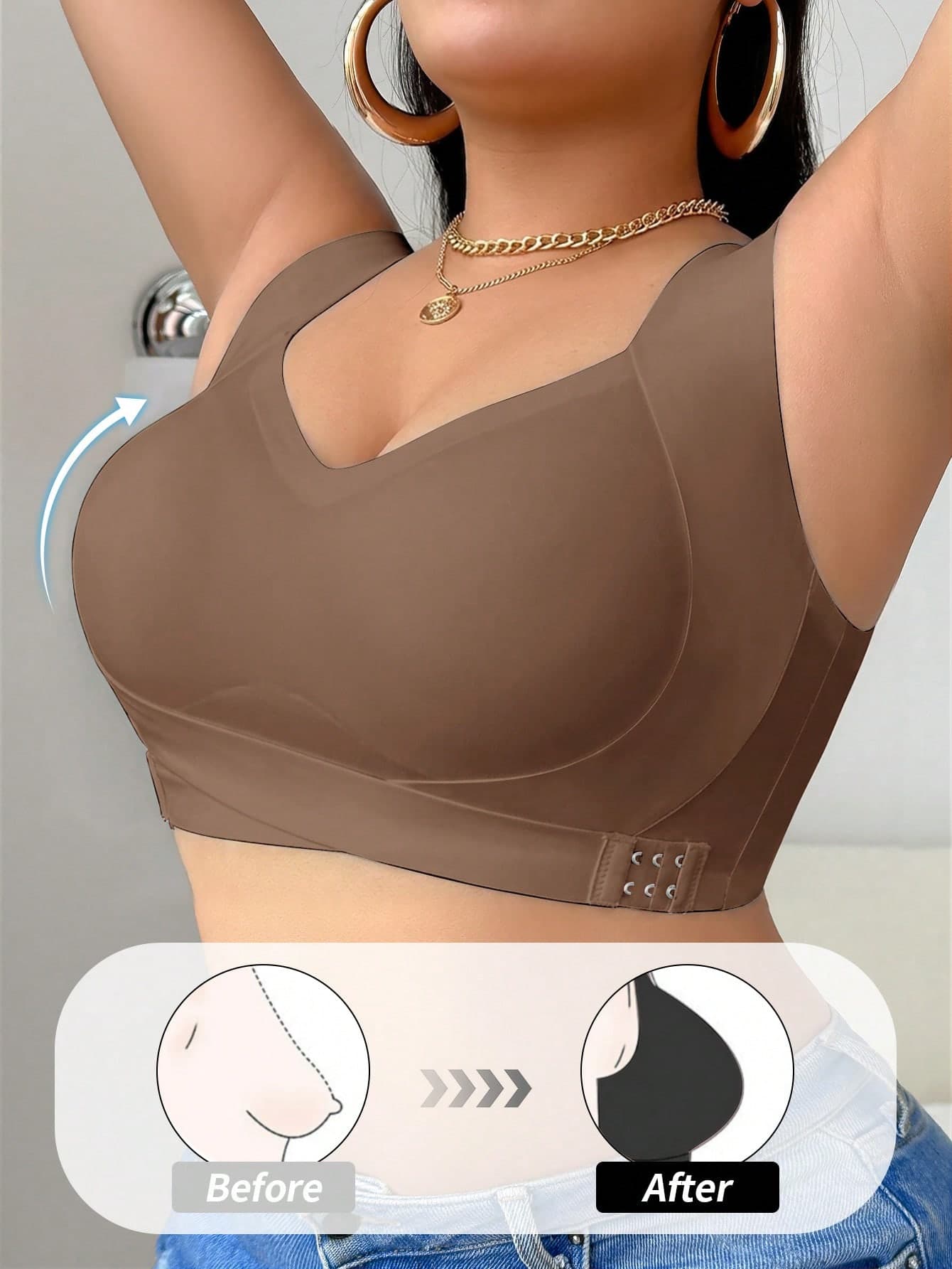 NudeFit Plus Size Women's Seamless Push-Up Lifting Bra With Jelly Strip Soft Support, Wire-Free Molded Cup, Side-Smoothing Comfortable Minimalist Everyday Bra, 1pc