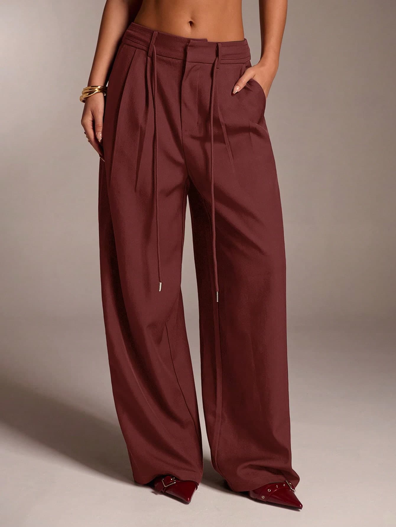 SHEIN Tall CURVE Plus Size Women's Solid Color Pocket Casual Versatile Daily Wear Long Pants