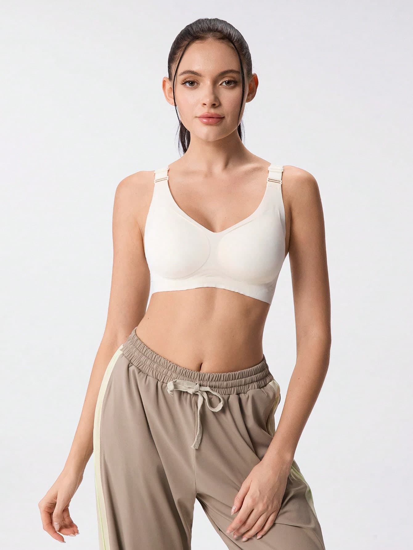 Loungeista Comfortable Minimalist Racerback Champagne Bra For Women, High-Elastic Knit Fabric Breathable Mature Elegant French Style Camisole, Wireless Casual Versatile Non-Sagging Lift Bra