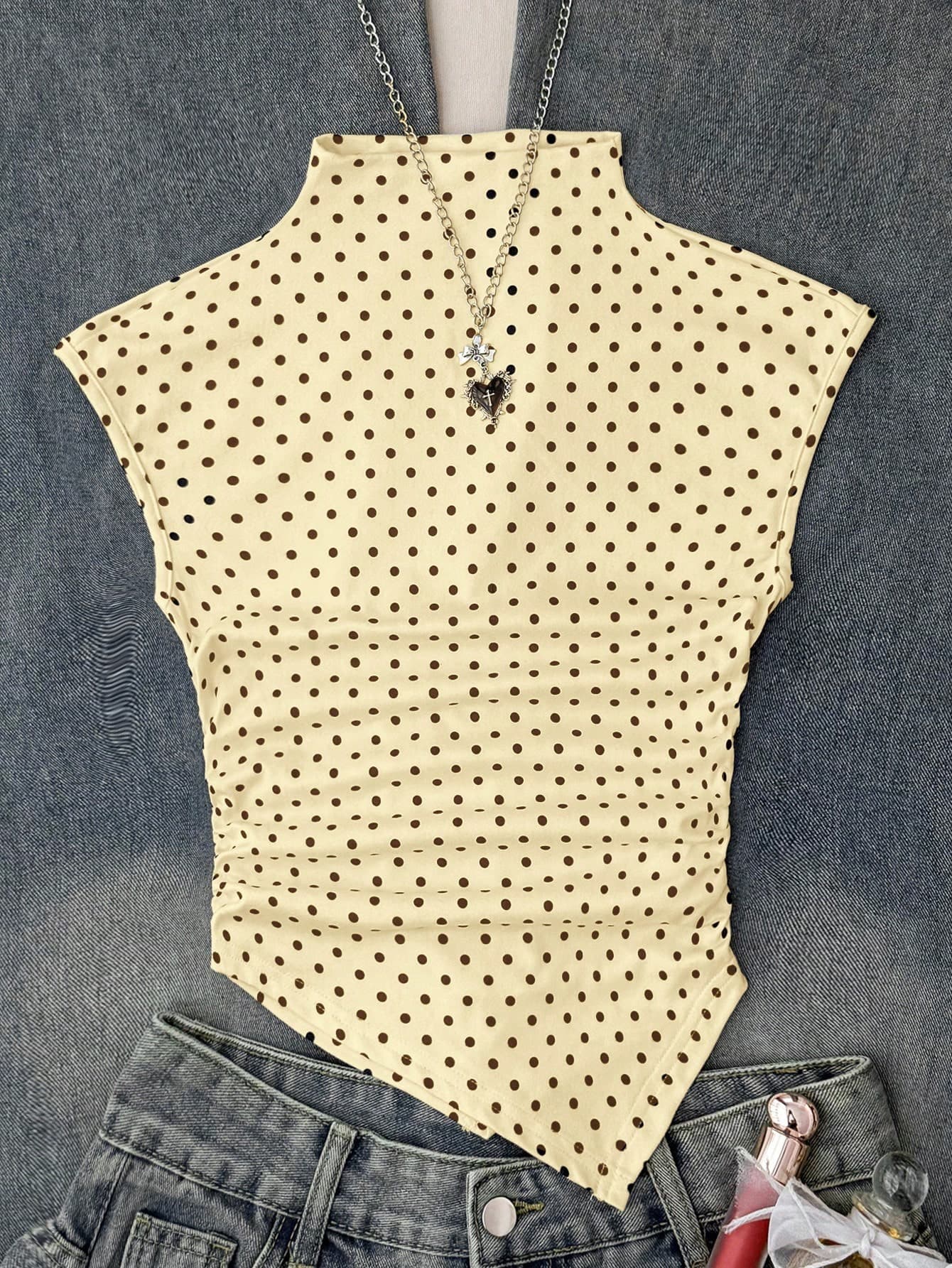 SHEIN Tween Girl Tween Girls T-Shirts School White And Black Polka Dot Cute