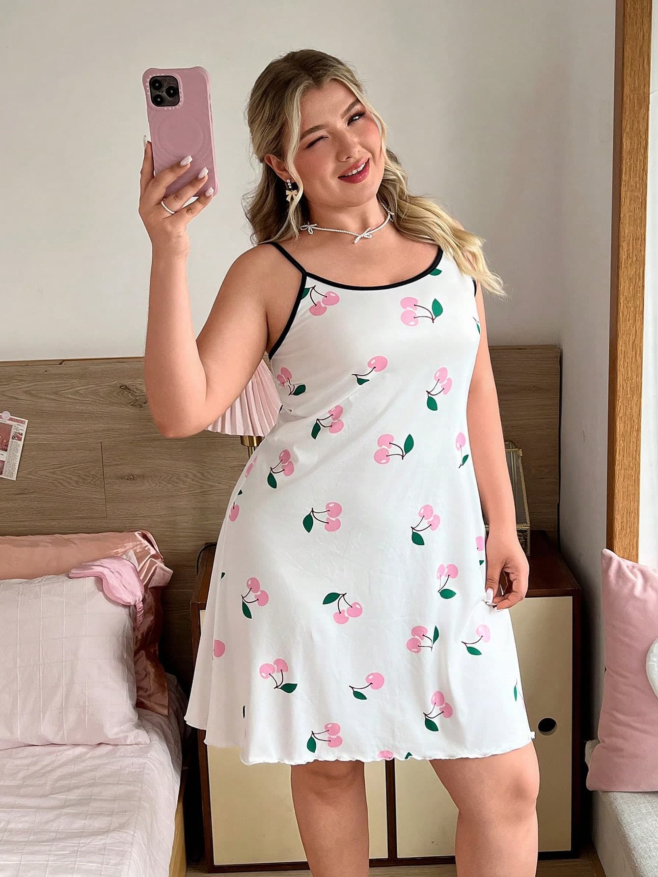 Slumberry CURVE Plus Size Women's Cherry Print Casual Camisole Nightgown