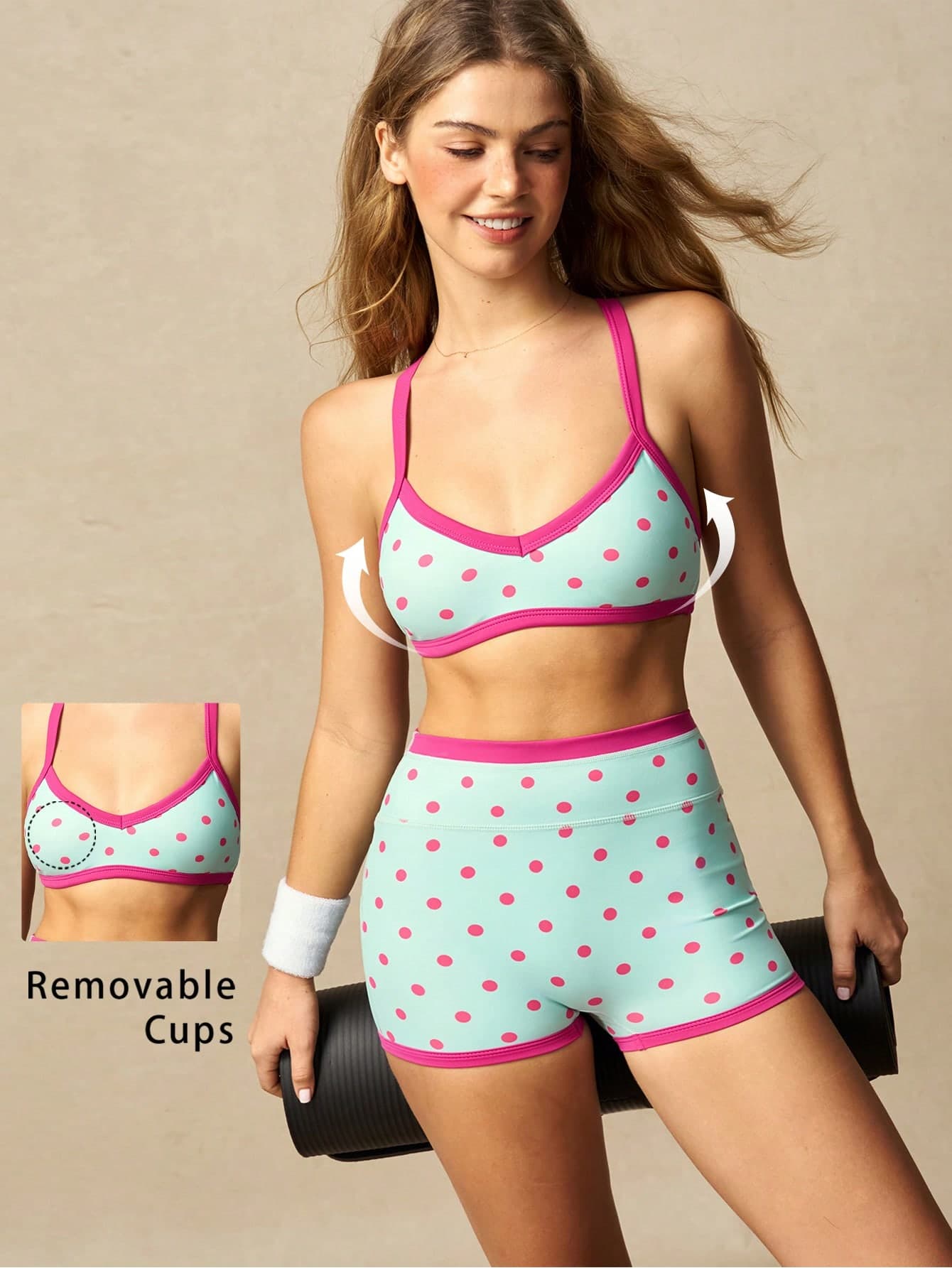 VARSIVA Women's Polka Dot Print Bra And Shorts Sports Set