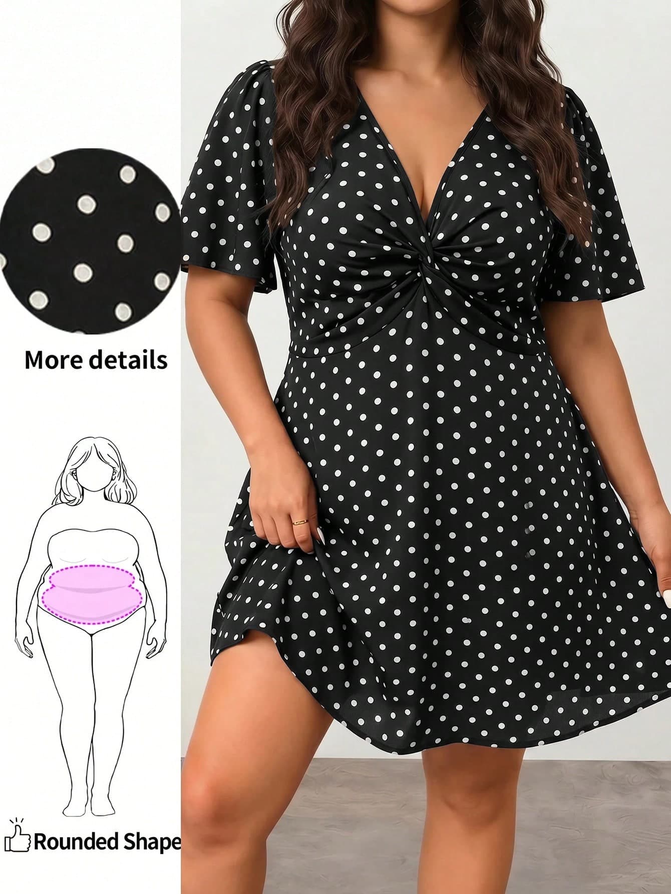 Enliva Plus Size Polka Dot Print Twist Knot Casual Elegant Vacation Dress Date Night Summer