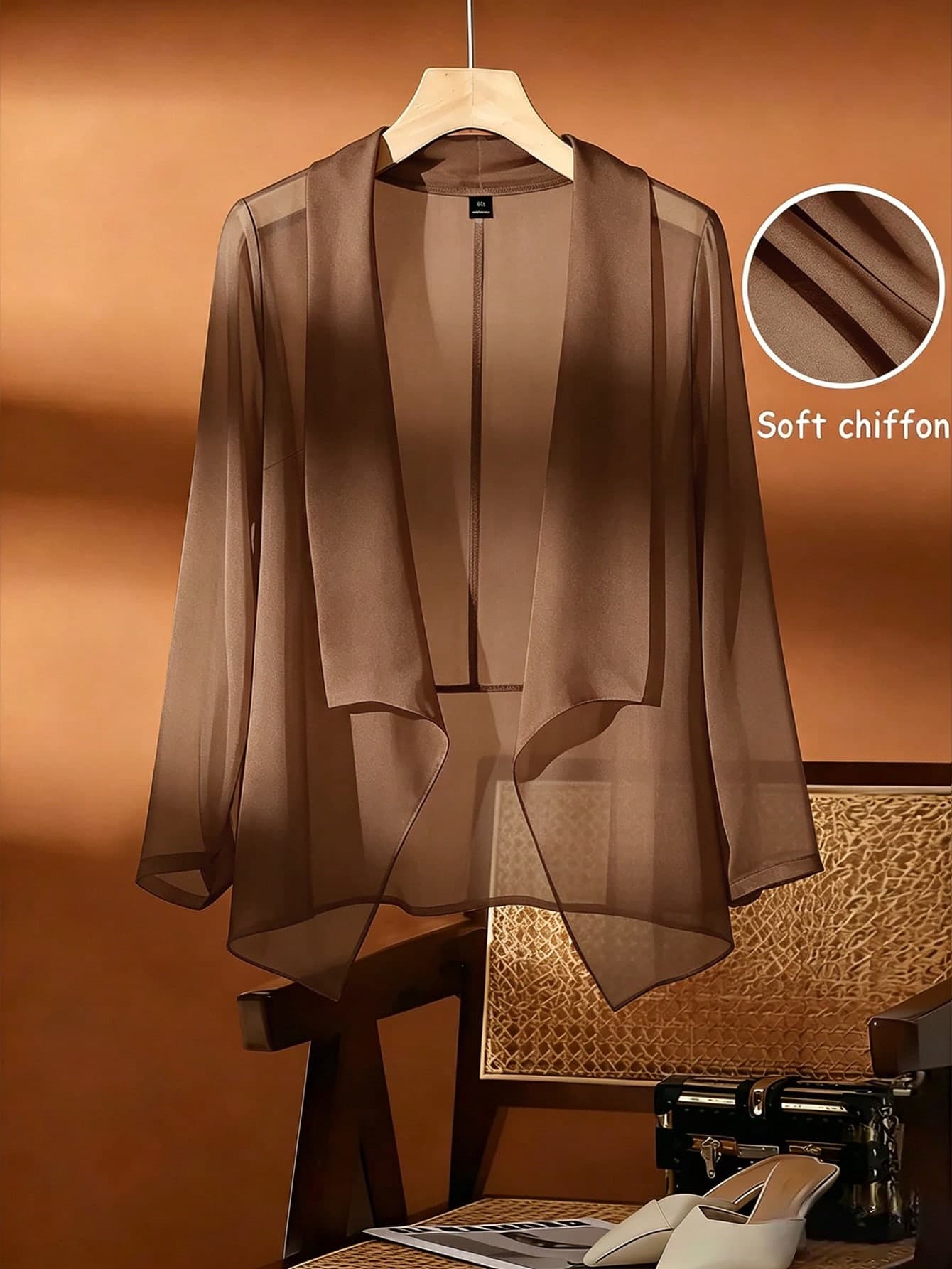 SHEIN Clasi Plus Size Women's Elegant Casual  Floral Mesh Chiffon Breathable Mash Cardiganp Summer Tops Holiday Festa Junina Business Going Out Top Social Blouse