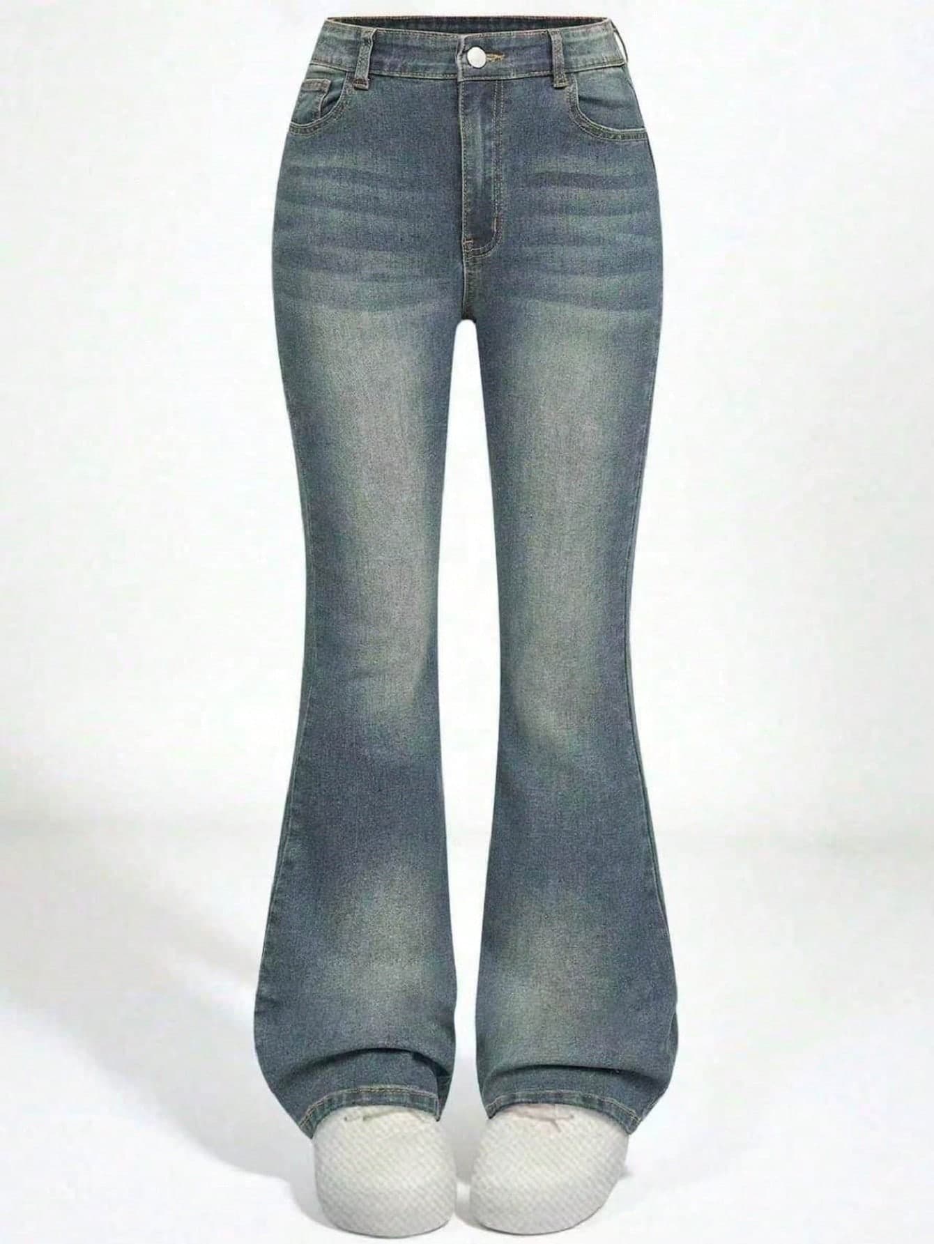 SHEIN Explorewe Y2K Fashion Heavy Washed Flare Stretch Jeans For Teen Girl Summer Holiday