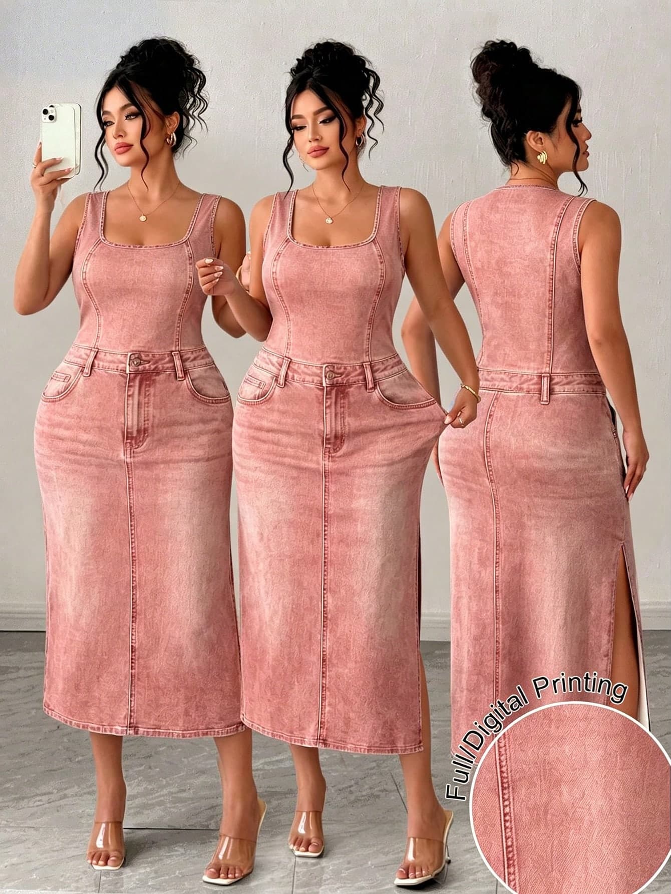 Elenzga Plus Size Women's Fashion Elegant Tropical Floral Print Sleeveless Slim Fit High Slit Dress, Suitable For Spring/Summer, Back To School, Vacation, Graduation, Holiday, Valentine's Day, Christmas, Music Festival, Mother's Day, Halloween, Thanksgiving, Easter, National Day, Prom, Birthday, Date Party, Wedding Season, Outing And More