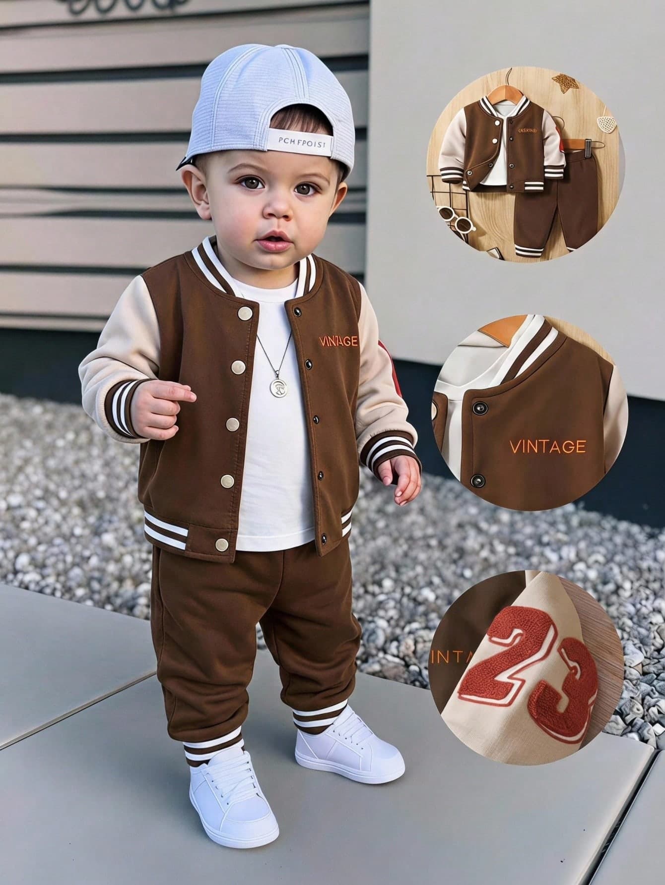 SHEIN Playful Pals Newborn Casual College Style Patchwork Letter Print Jacket And Solid Color Long Pants Set
