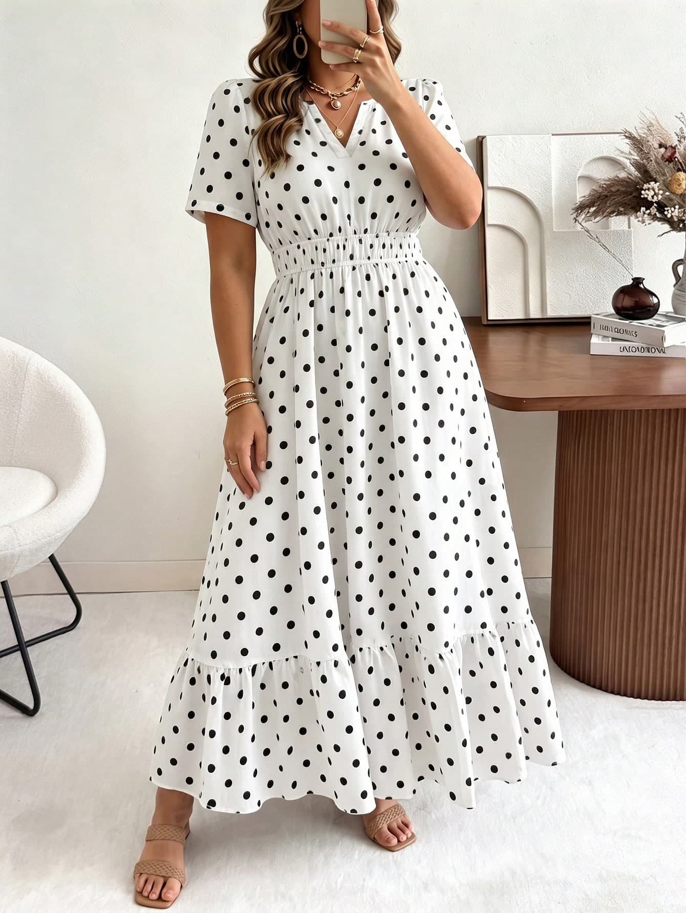 Ceyna Plus Size Women's New Elegant Casual Loose Small V-Neck Short Sleeve Textured Fabric Dress Large Hemline Wedding Guest Vacation Bohemian Spring Summer