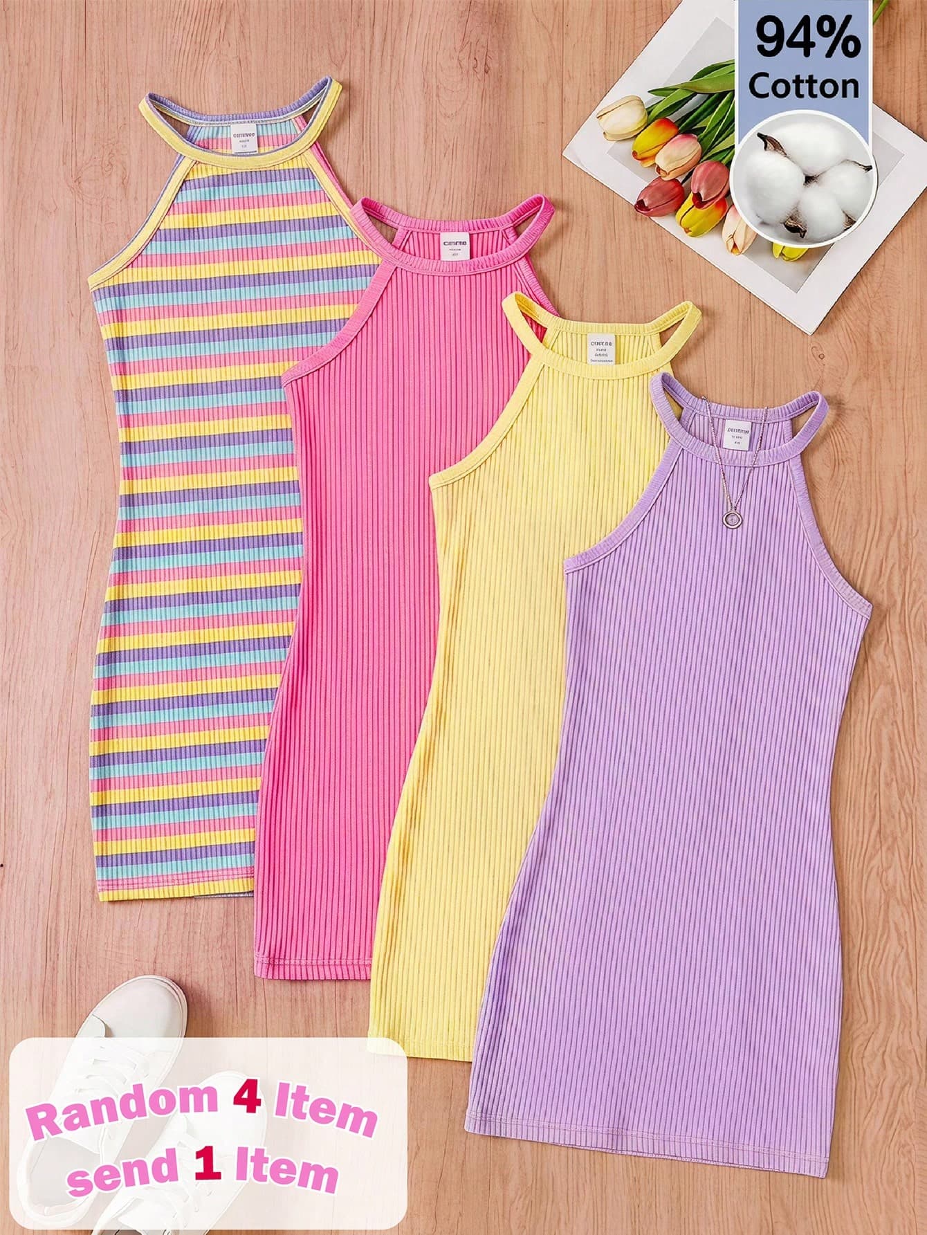 SHEIN Tween Girl Ribbed Casual Halter Neck Dress