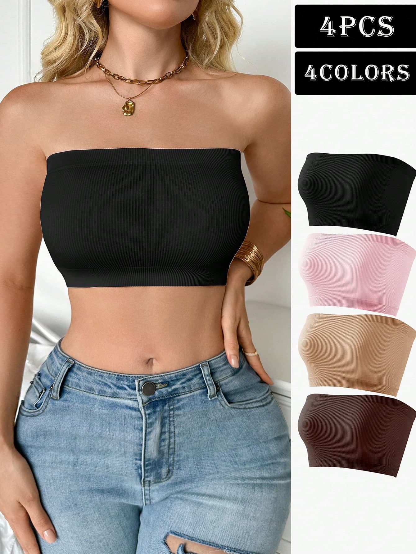 Moonlight&Mama 4pcs Women's Seamless Minimalist Solid Color Fashion Comfortable High Quality Cost-Effective Maternity Bandeau Bras