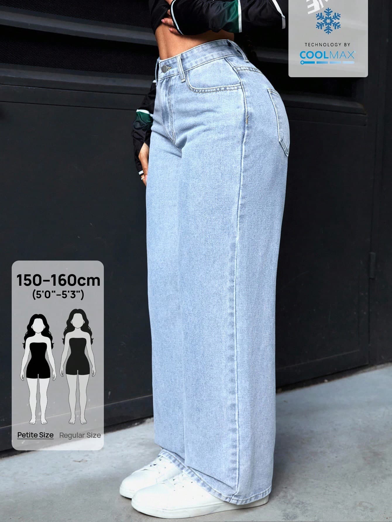 SHEIN PETITE Women's Casual Everyday Commute Loose Fit Wide Leg Jeans ,Petite Women