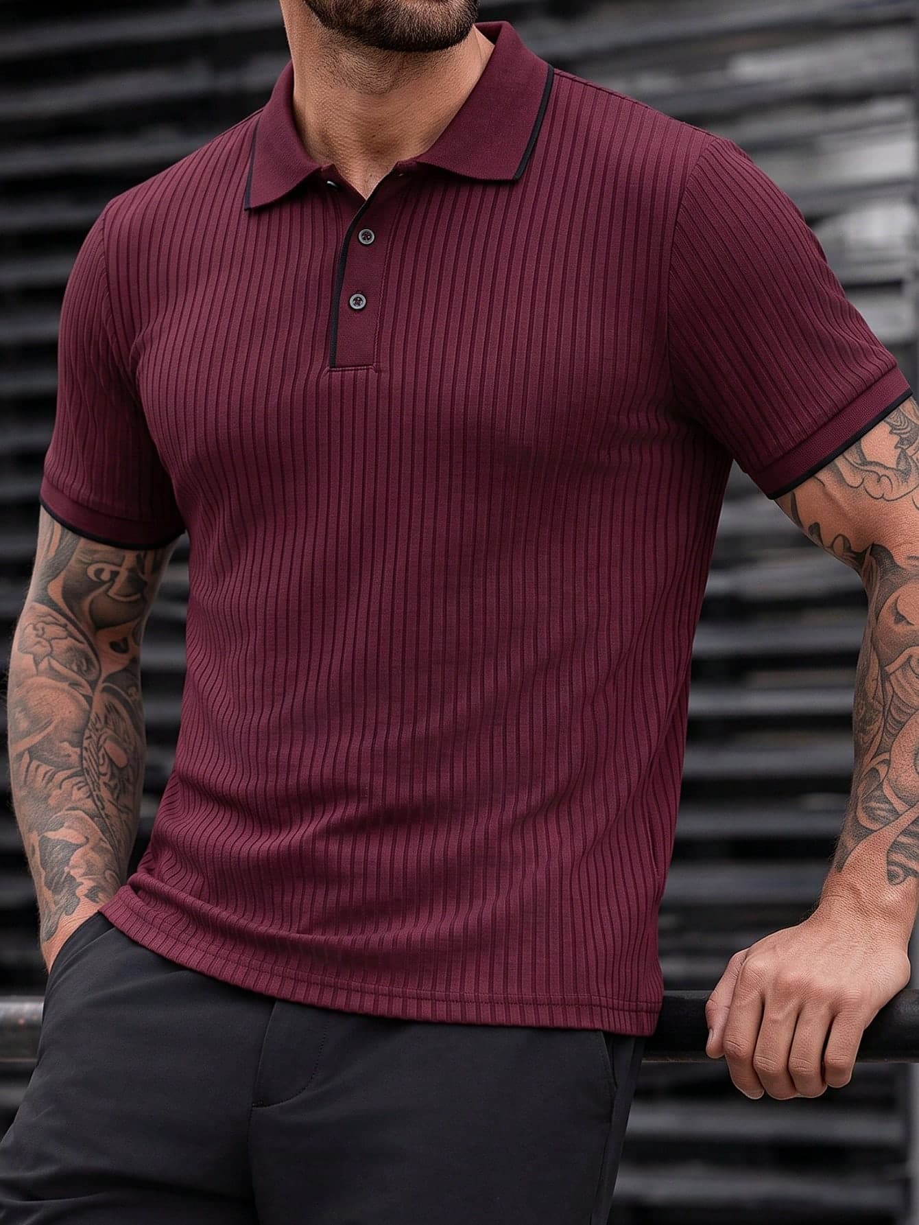 Manfinity CasualCool Men's Textured Button Half-Placket Short Sleeve Polo Shirt