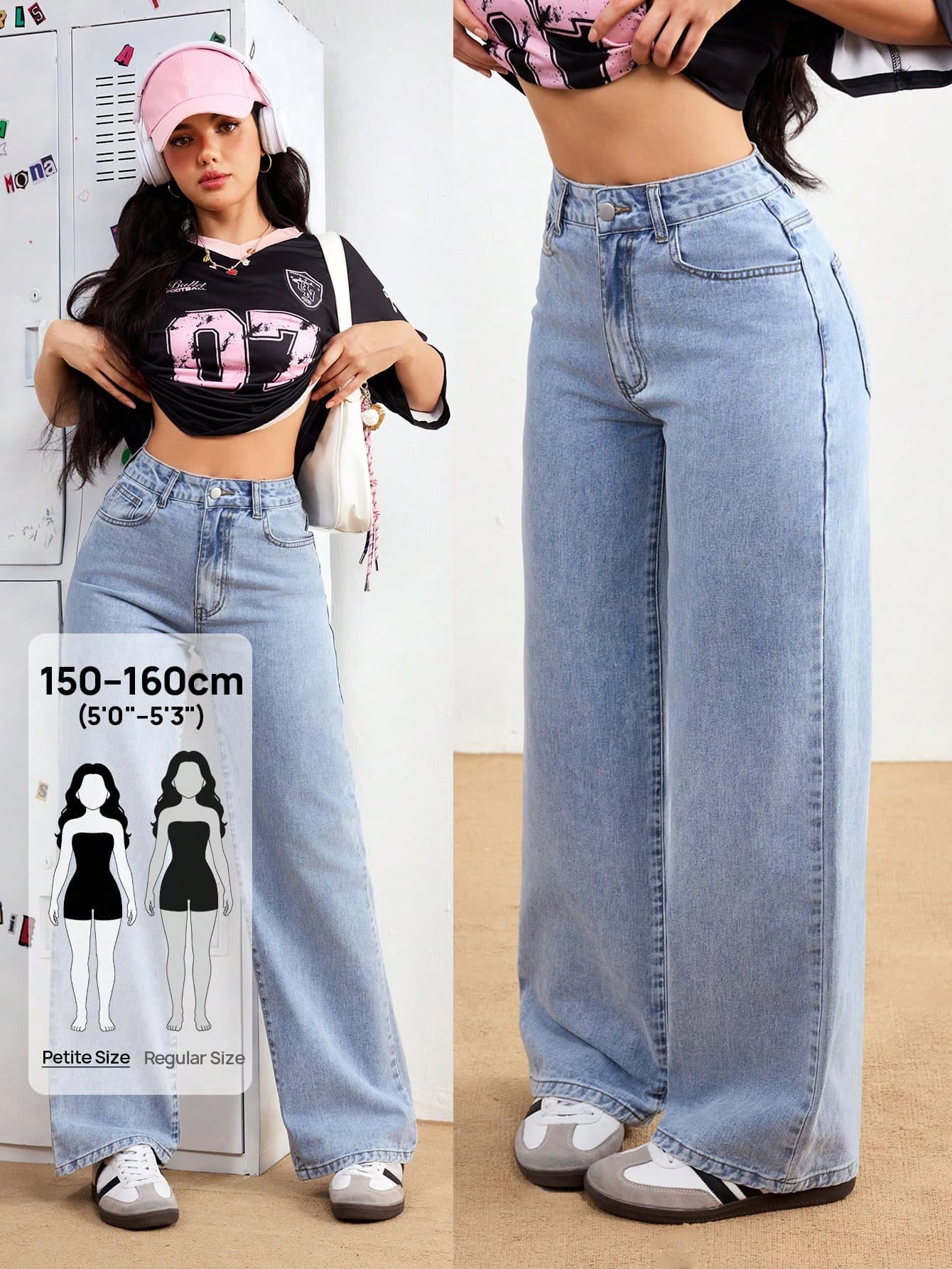 SHEIN PETITE Women Pockets Loose Wide Leg Relaxed Fit Casual Jeans, Versatile ,Petite Women