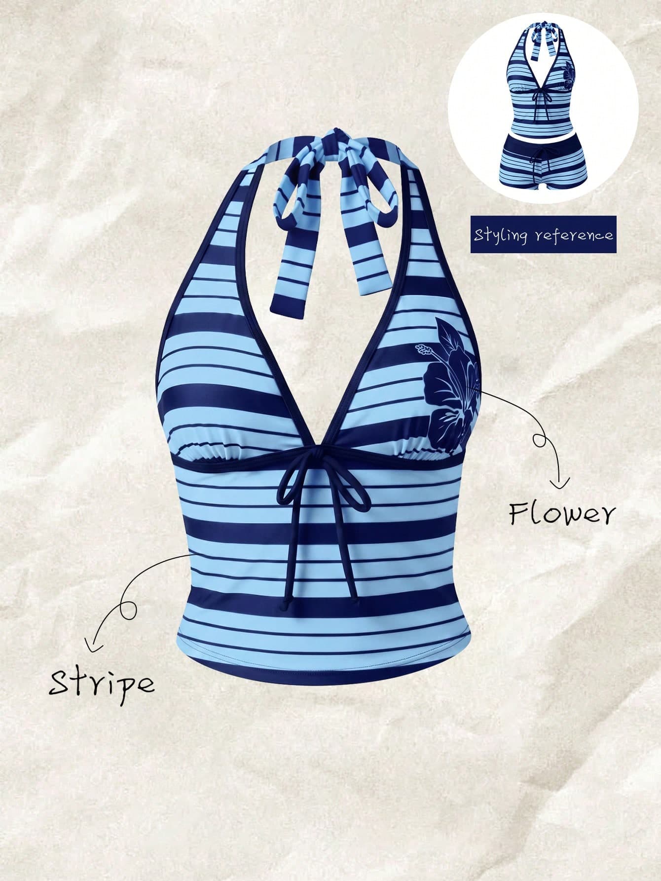 Elavelle Women's Spring/Summer Random Print Spaghetti Strap Bow Tank Top Bikini Top