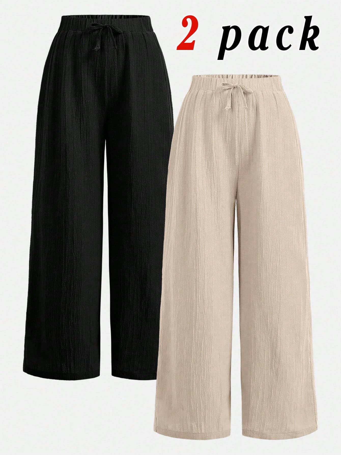 Girlism Teen Girls Pants Bottoms Casual Woven Textured Bow Loose Wide Leg Long Pants 2pcs Set, Casual Vacation Style