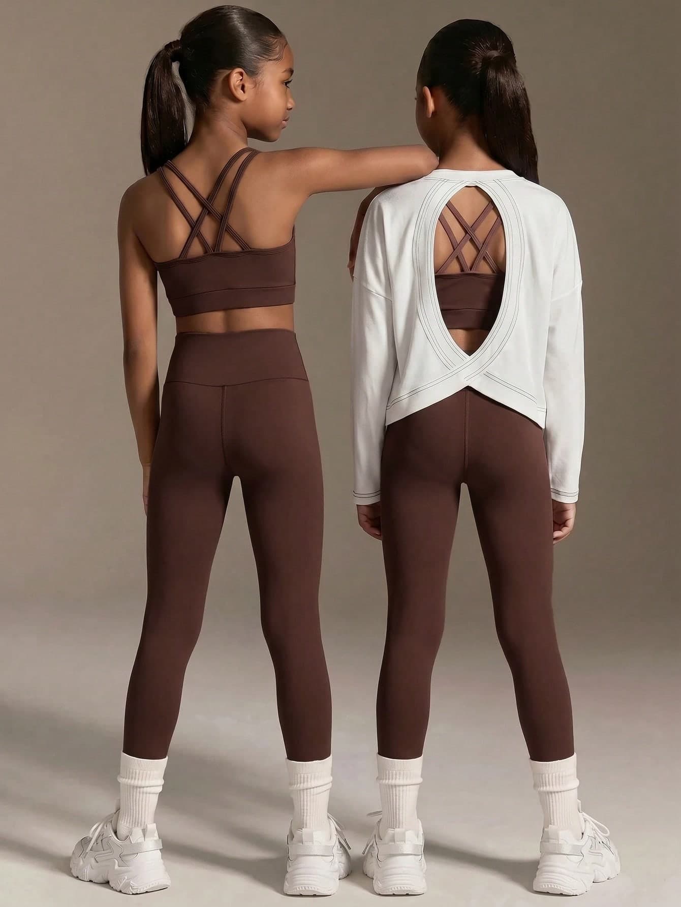 SHEIN Tween Girls 3 Pieces Set, Camisole + Leggings + Long Sleeve T-Shirt 3 Pieces Set, Multiple Ways To Wear, Suitable For Various Occasions And Temperatures, Easy To Mix And Match