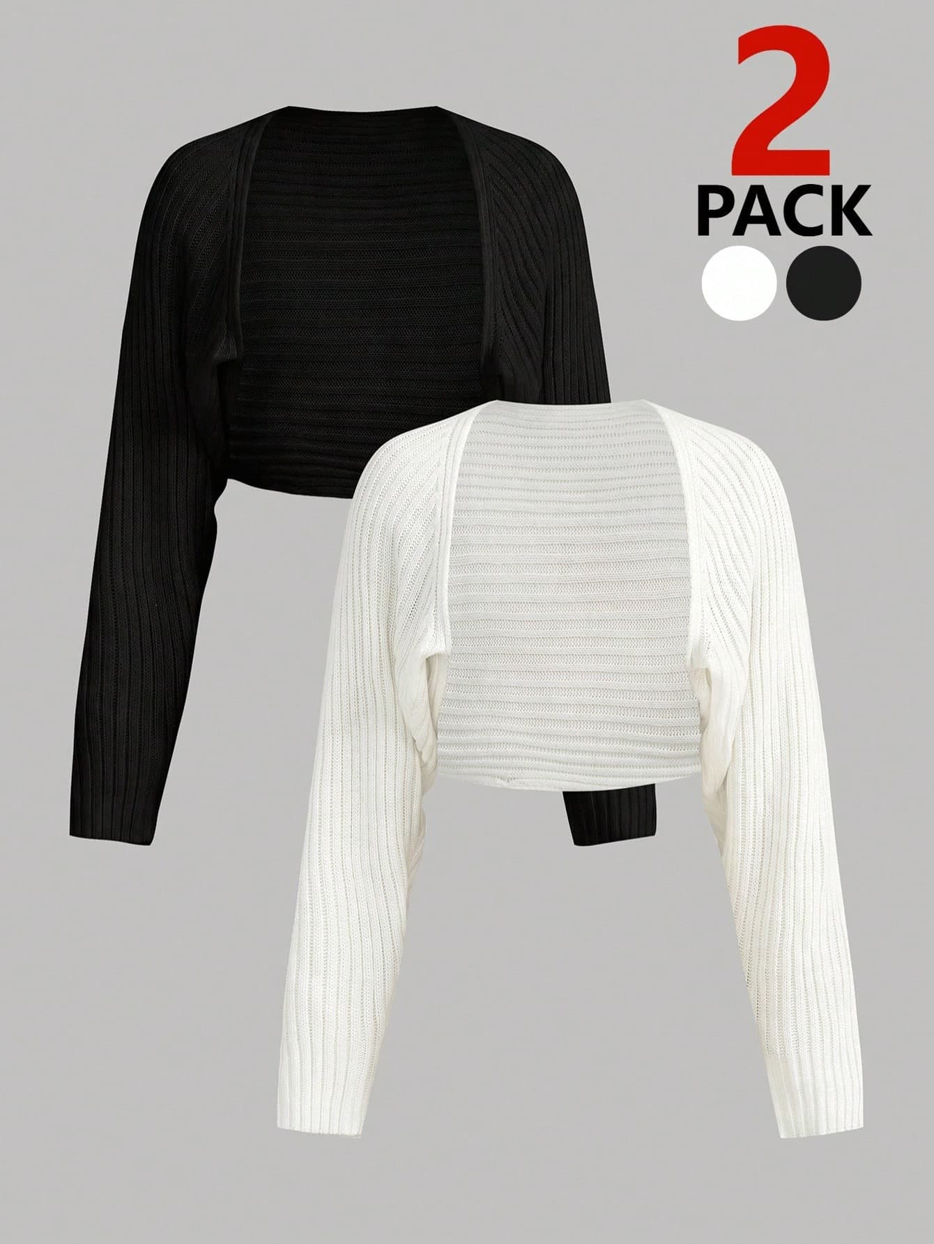 SHEIN Girlism Teen Girls Cardigans Autumn/Winter New Black & White Casual Versatile Minimalist Solid Color Cropped Chunky Knit Texture Short Cardigan, Sun Protection Daily All-Match Cardigan
