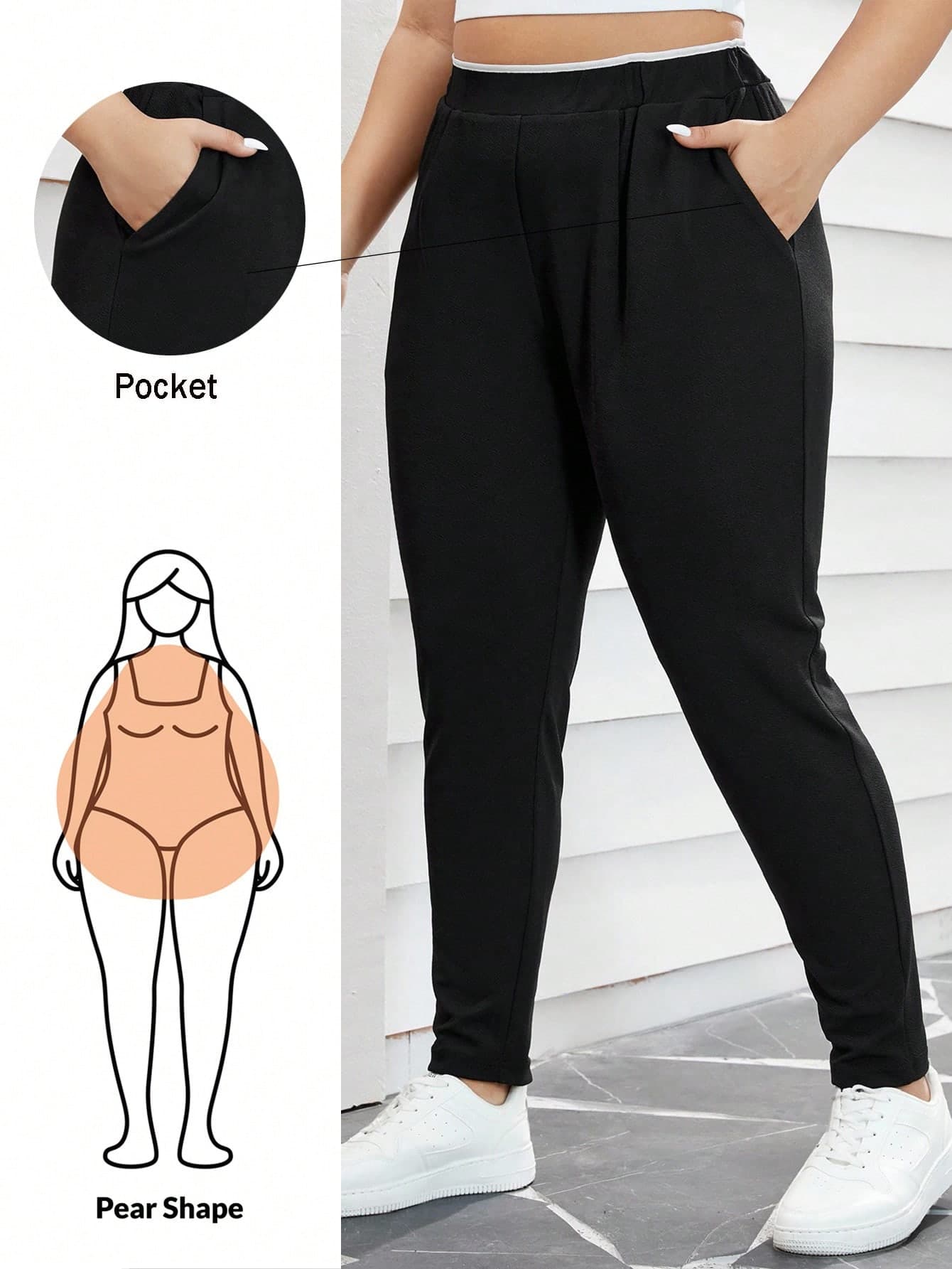 Shapeblank Plus Size High-Waist Slanted Pocket Pants Fall