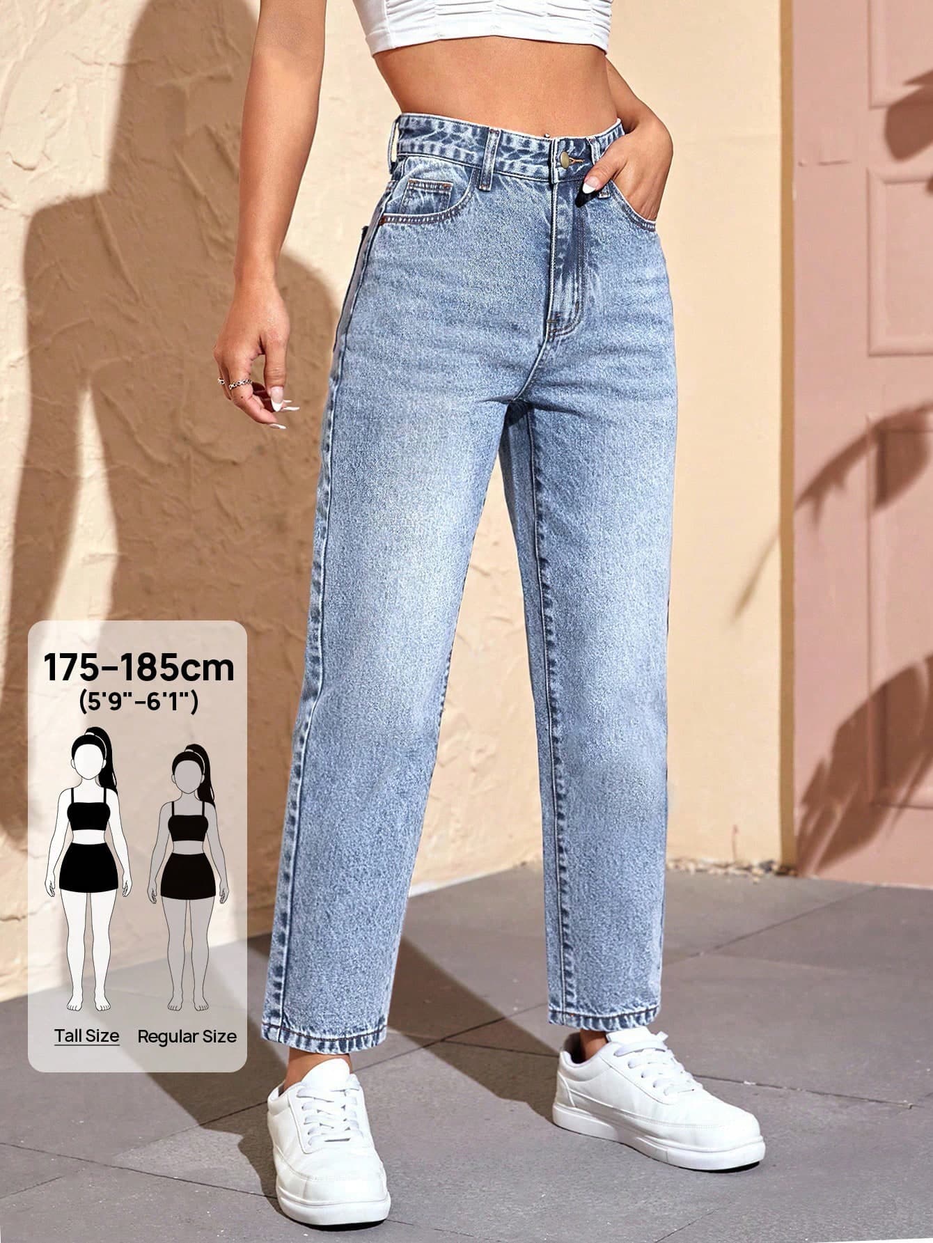 SHEIN Tall Women's High Waist Fashionable Versatile Casual Jeans With Pockets, Tall Women