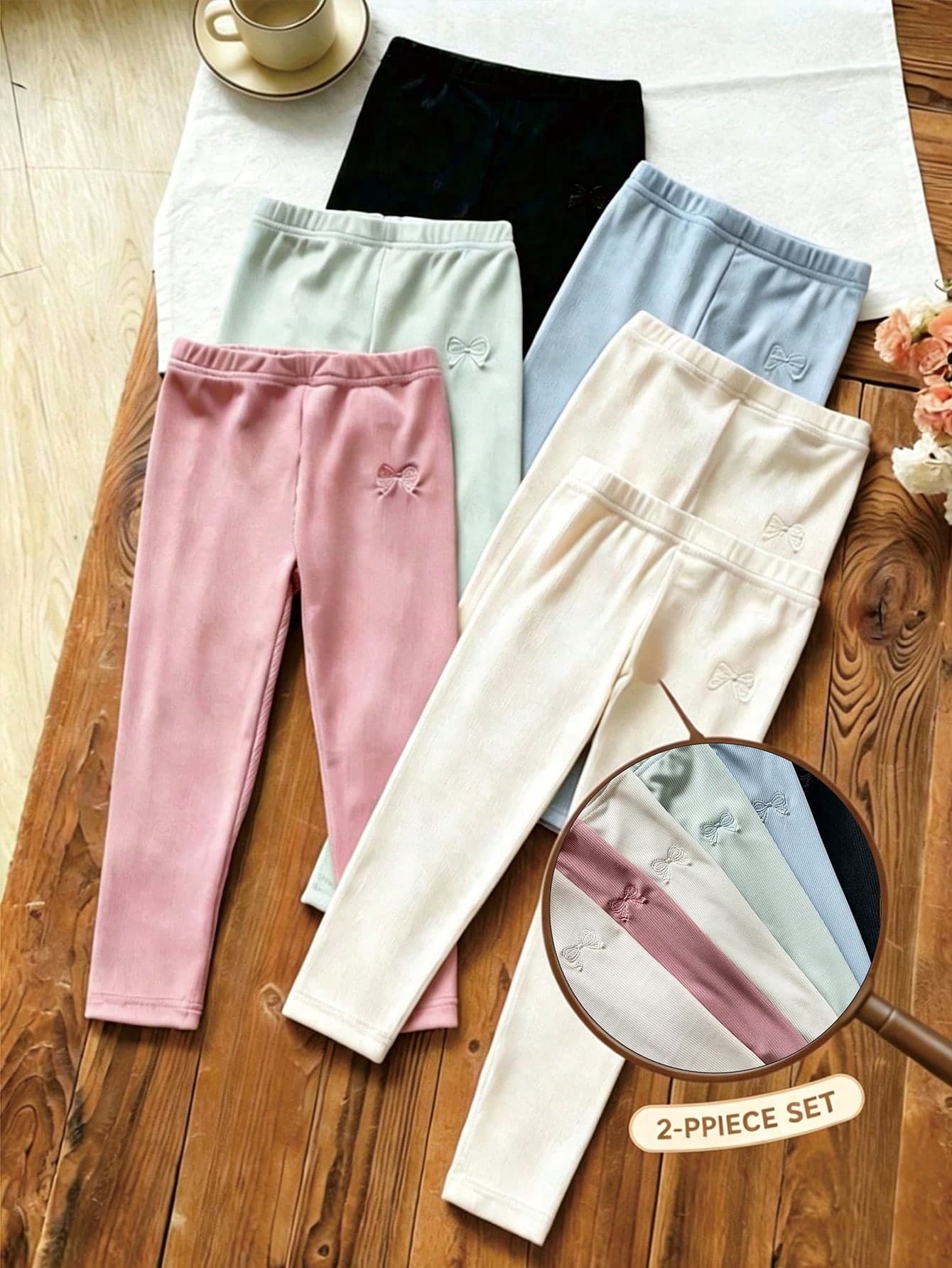 SHEIN Girls' Bow Cute Solid Color Leggings, Comfortable And Fitted Long Design, Suitable For Spring, Autumn And Winter, Randomly Sent 2 Pieces