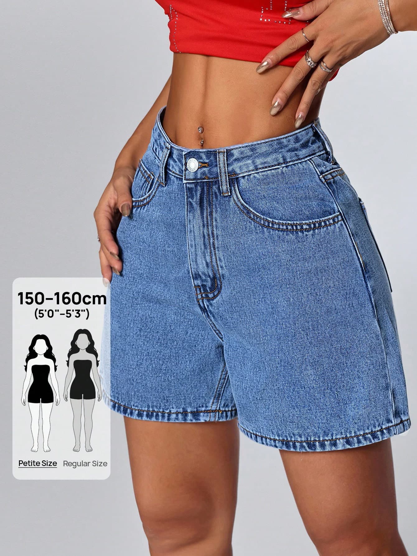 SHEIN PETITE Women's Relaxed Fit Pockets Denim Shorts ,Petite Women