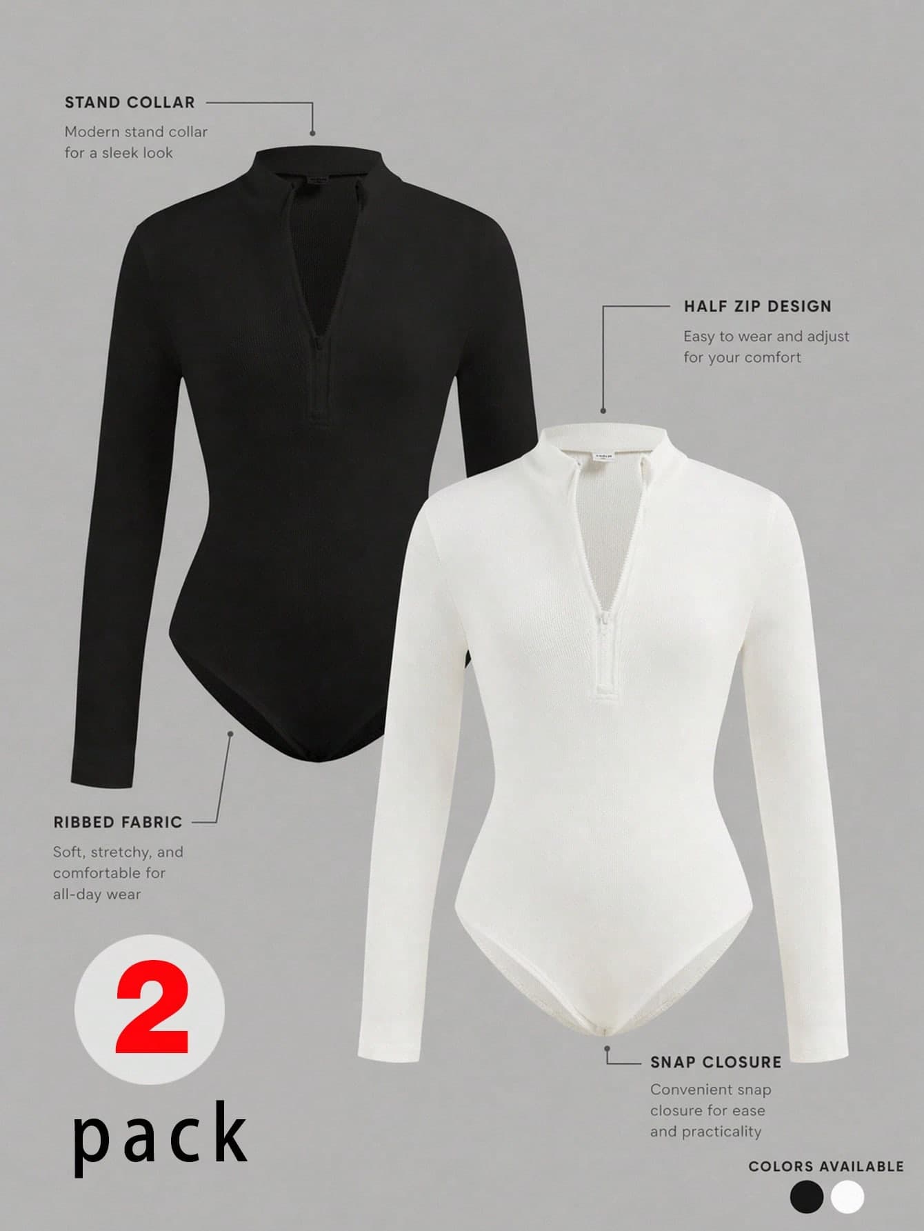 SHEIN Girlism 2pcs Tween Girls'Ribbed Stand Collar Half-Zip Long Sleeve Bodysuit Set,White And Black,Summer,Atletic,Workout,Casual Tight Fitted Tops For Fall Winter