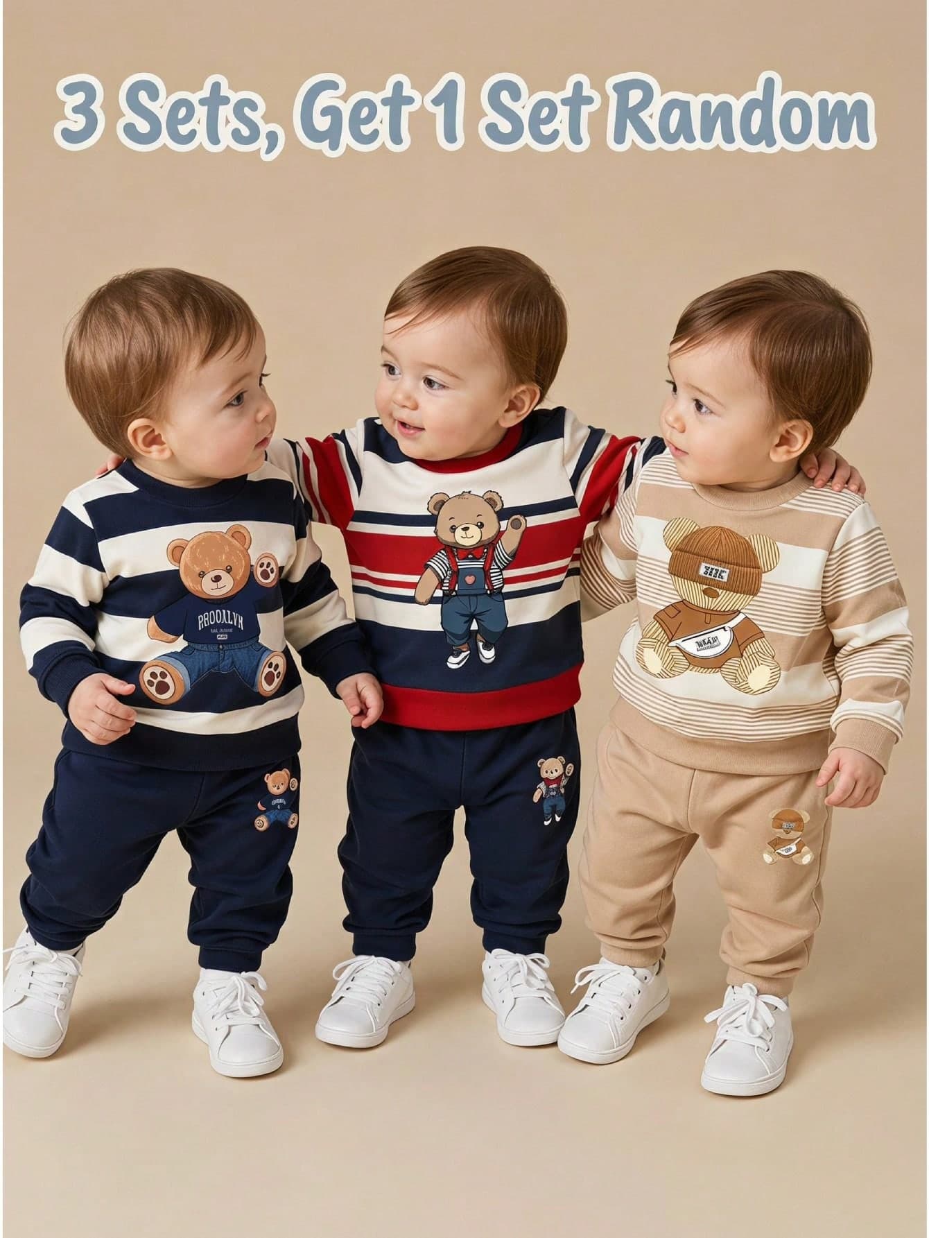 SHEIN Playful Pals Baby Boy Sweatshirt And Matching Sweatpants Autumn Outfit Comfortable Matching Family St Holiday Khaki White Cute Back To School