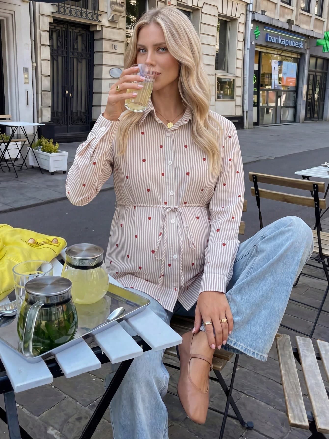 Lyckli Maternity Striped Heart Print Blouse Going Out Casual