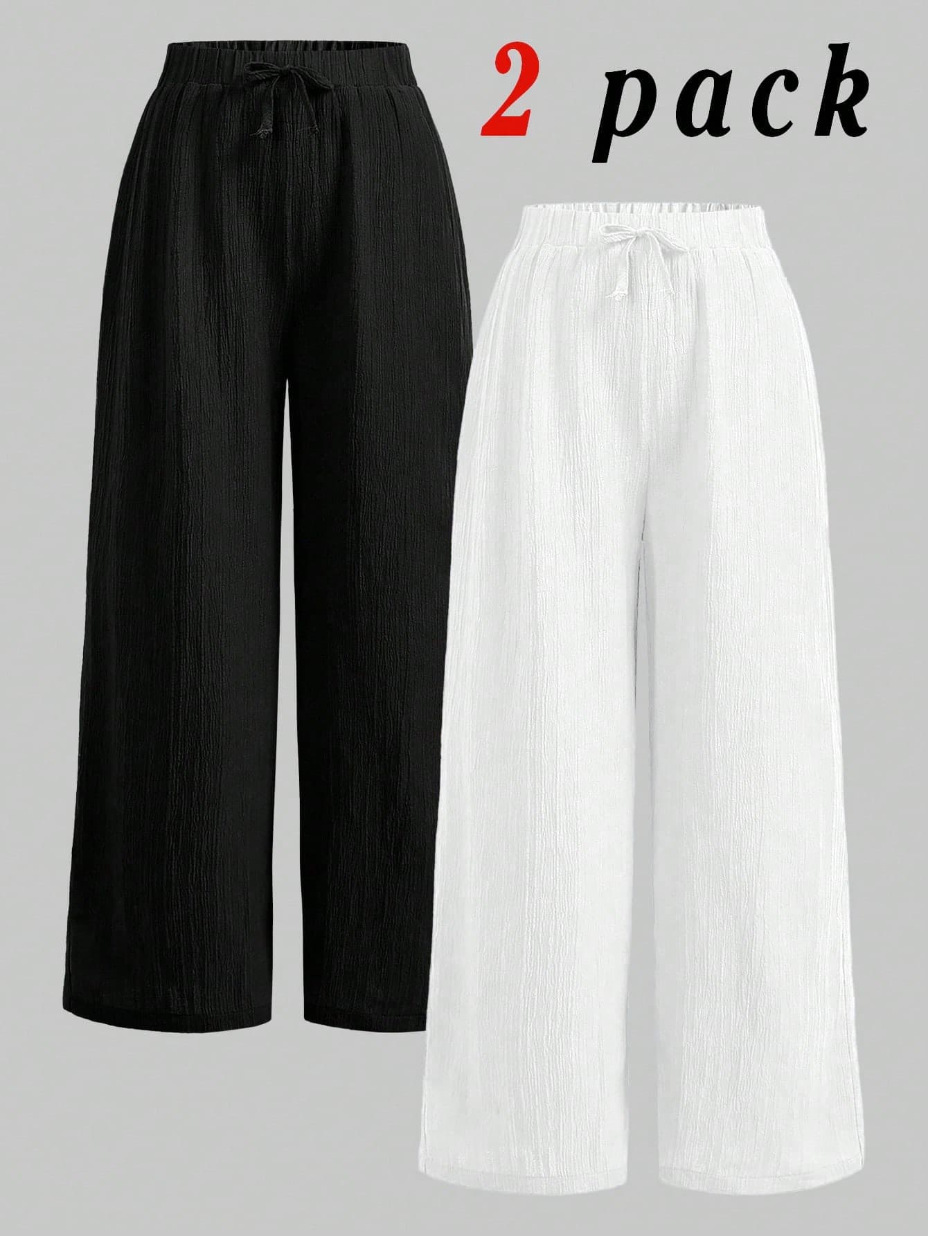 Girlism Teen Girls Pants Bottoms Casual Woven Textured Bow Loose Wide Leg Long Pants 2pcs Set, Casual Vacation Style