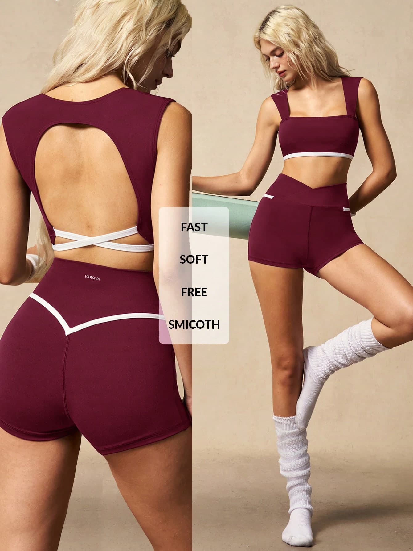VARSIVA Women's Backless Cropped Top And Shorts Sports Set