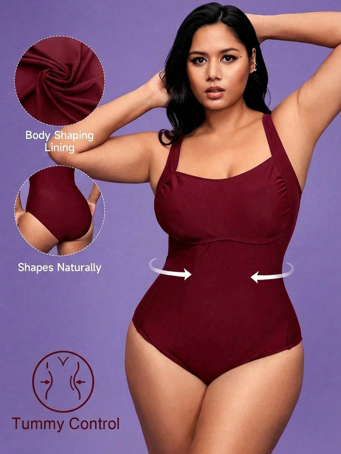 Shapewave 2026 New Summer Beach Vacation Casual Basic Plus Size One-Piece Swimsuit